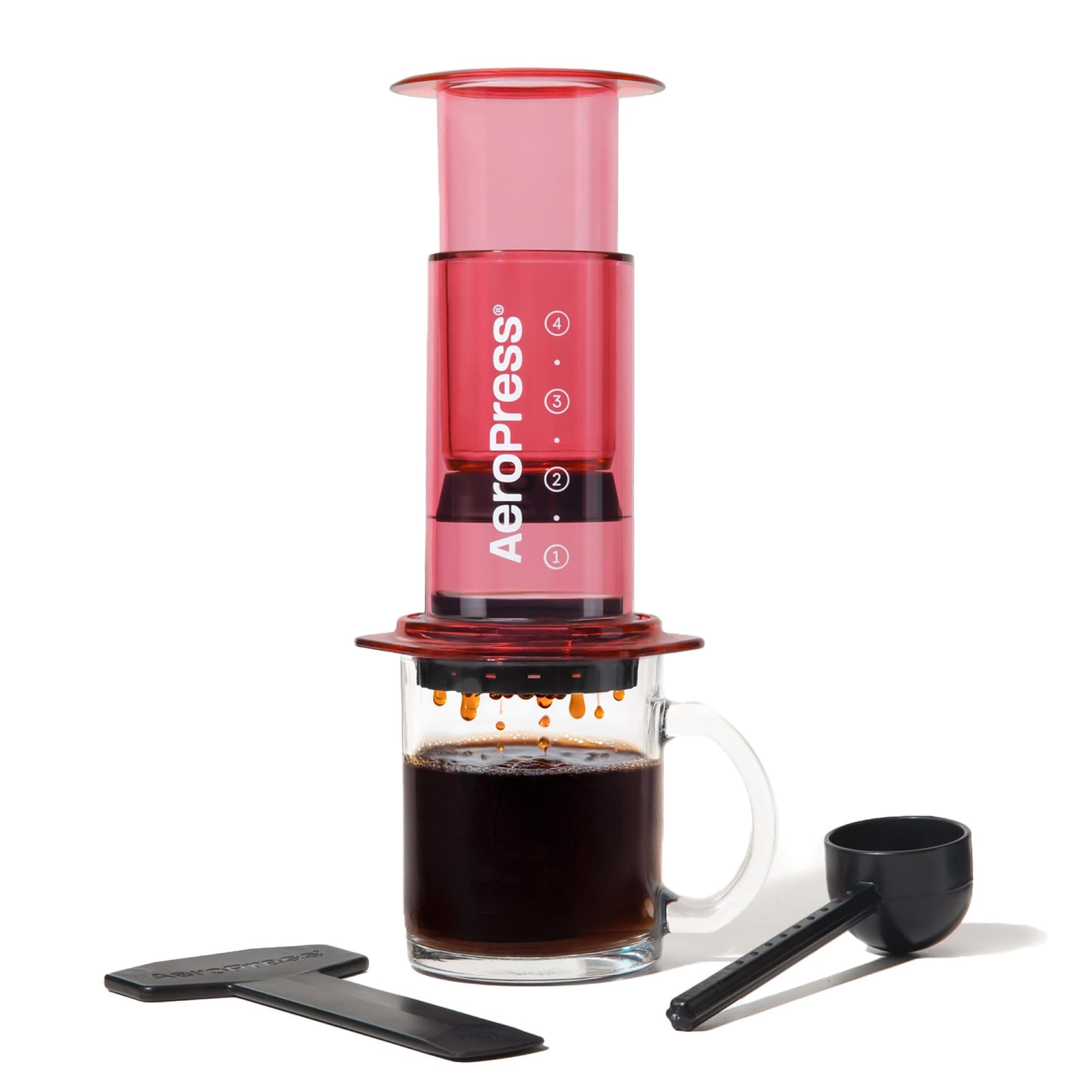 AeroPress Clear Coffee Press – 3 In 1 Brew Method Combines French Press, Pourover, Espresso, Full Bodied Coffee Without Grit or Bitterness, Small Portable Coffee Maker for Camping & Travel, Red
