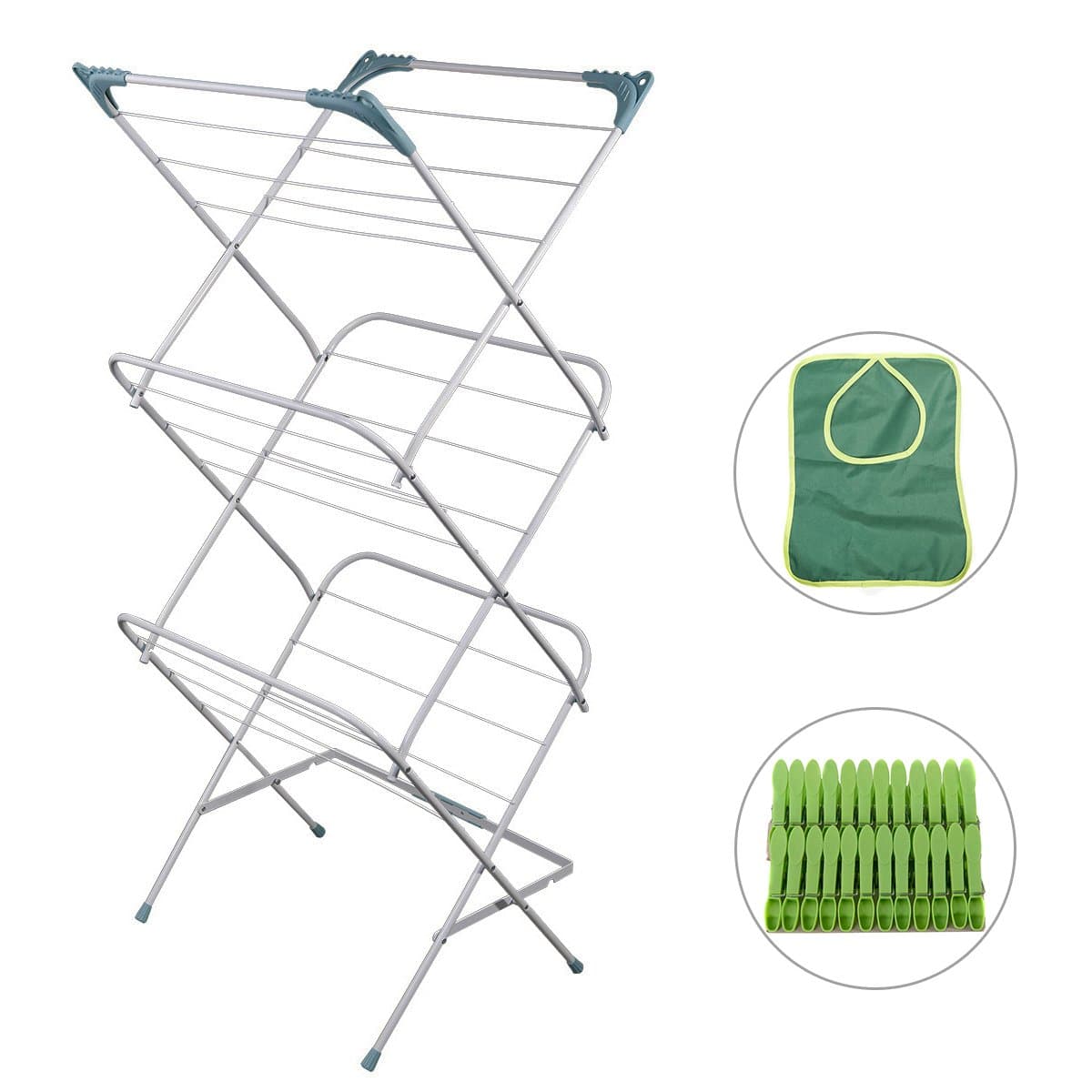 Collapsible Folding 3-Tier Accordion Drying Rack Clothes Dryer For Laundry with 36ft Drying Space