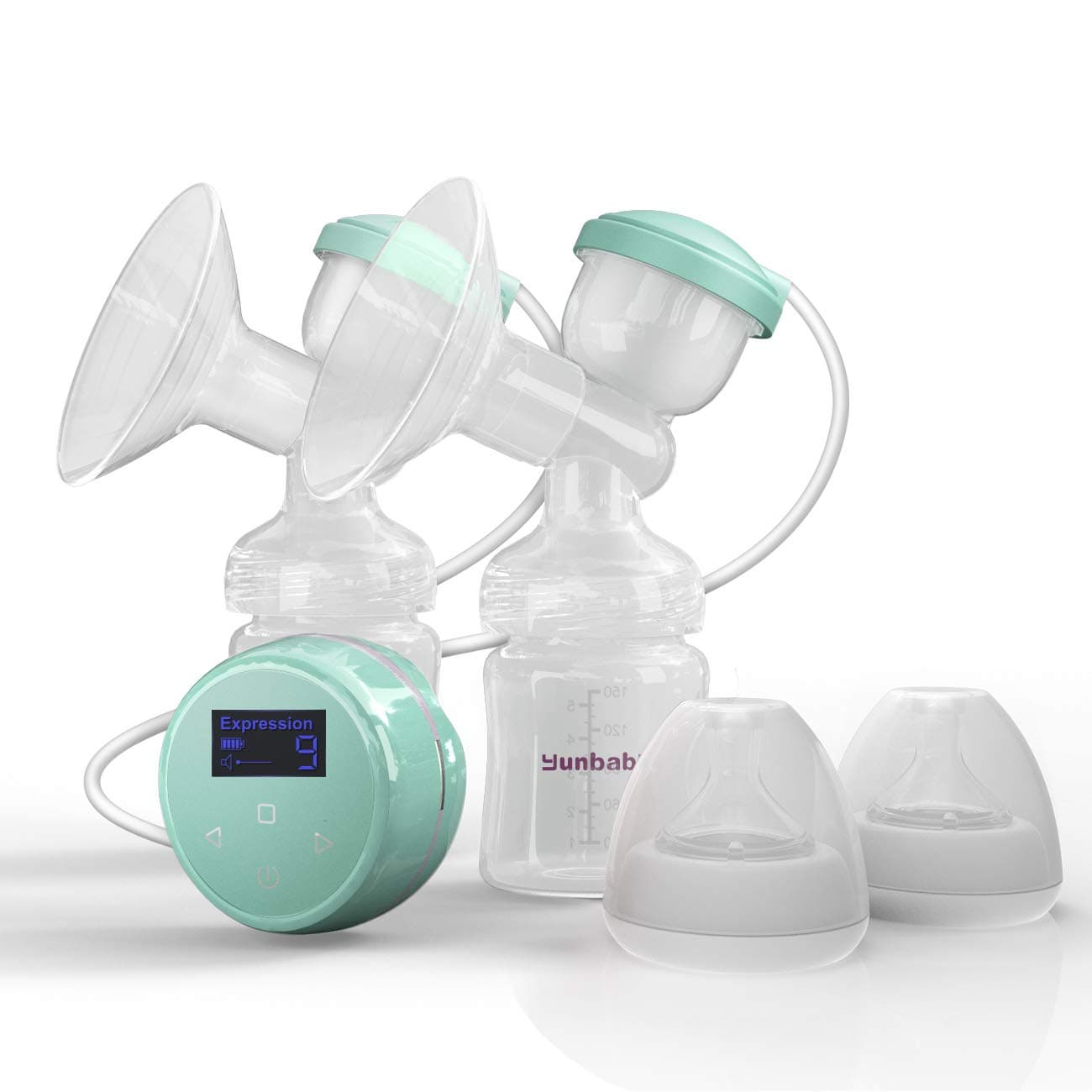 Electric Breast Pump Double Breastfeeding Milk Pump with Dual Suction and Massage USB Rechargeable - Mint Green