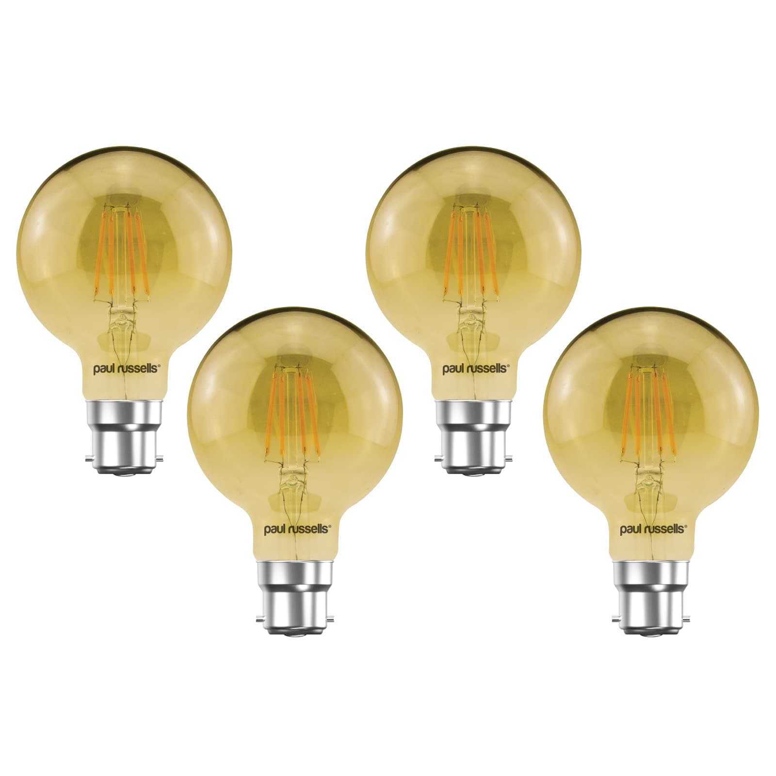 paul russells LED Filament G80 Light Bayonet Cap B22, 35w Equivalent Replacement Antique Bulb, BC 4.5W 400LM LED 2200K Amber Bulbs, Decorative Ceiling Fittings Energy Saving Lightbulbs, Pack of 4