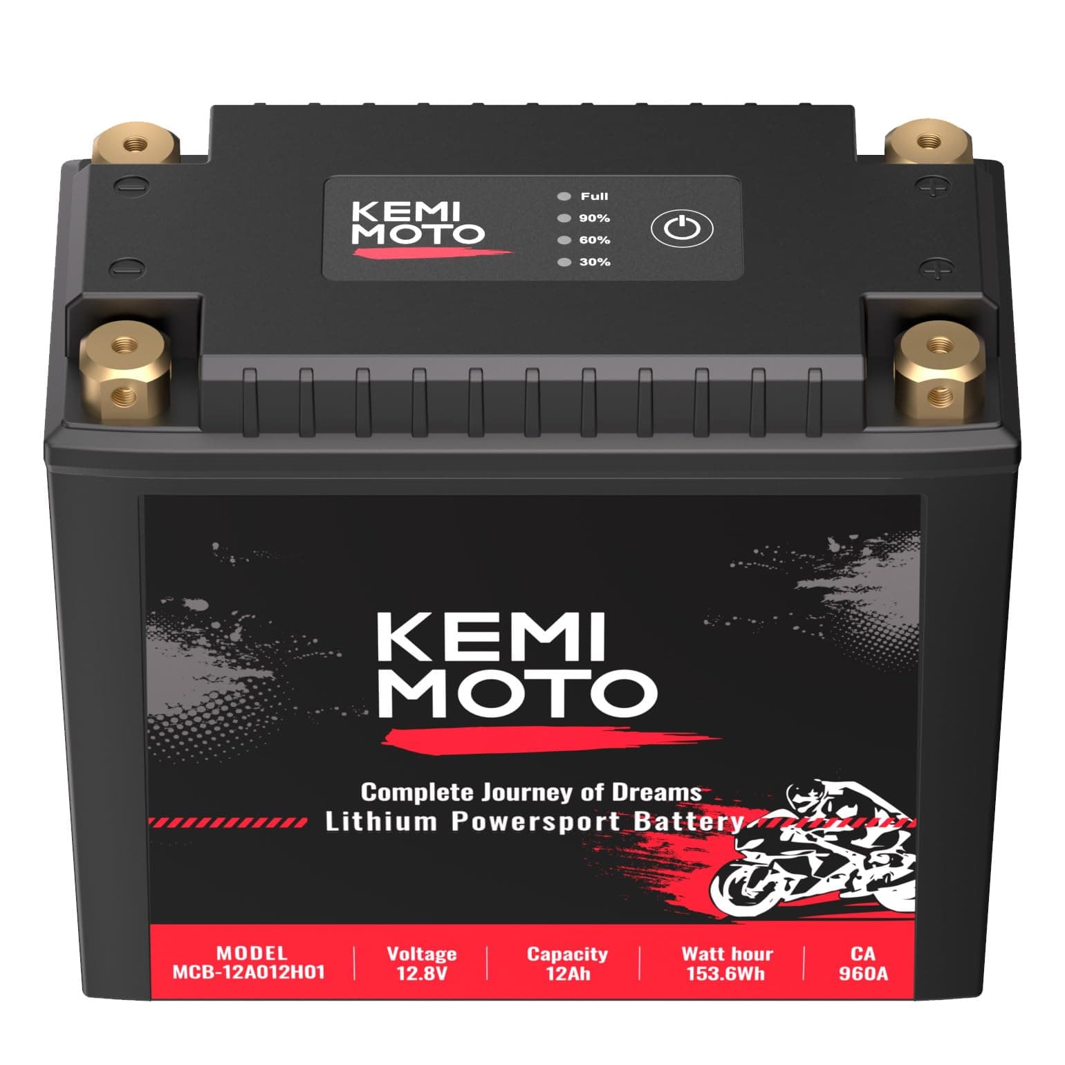 KEMIMOTO Lithium Motorcycle Battery YTX20L-BS/YTX24HL-BS LiFePO4 Lithium Battery 12v 12Ah, Pre-Charged Powersports Battery, with 2 Universal-Fit EVA Spacers, Compatible with ATV UTV Motorcycle
