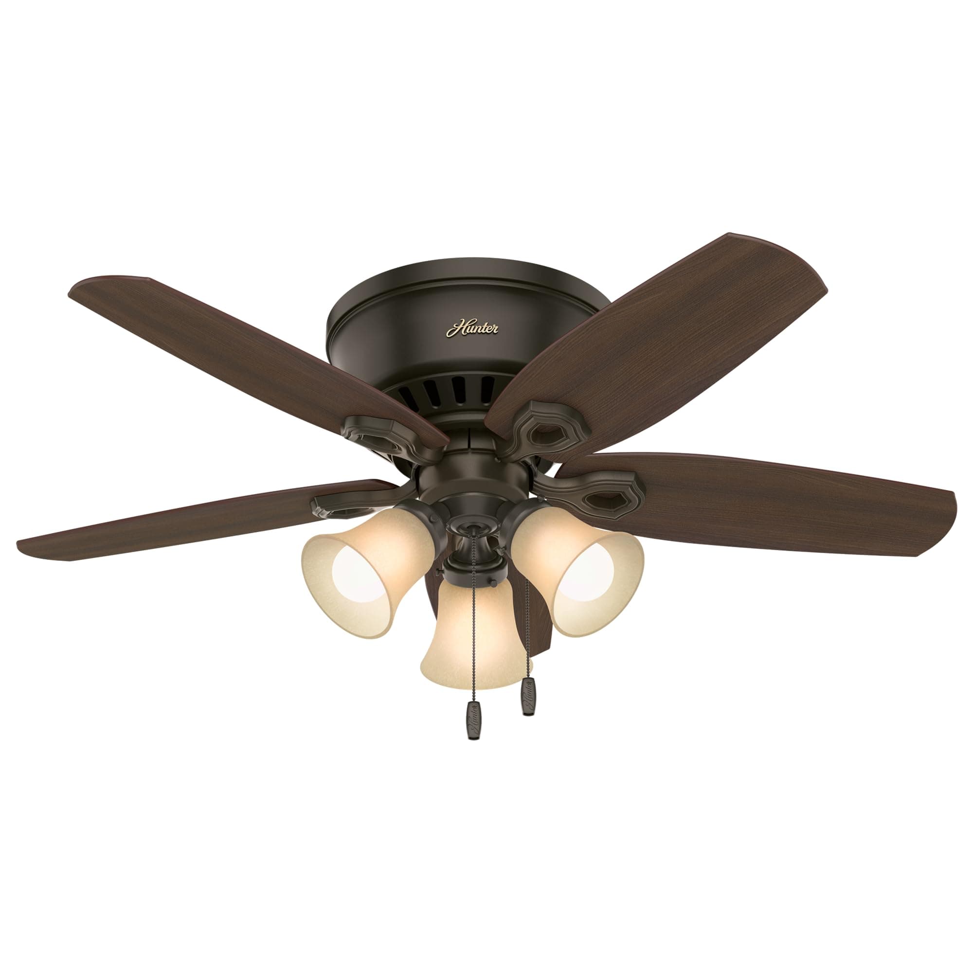 42 inch Indoor Ceiling Fan with LED Lights - Bronze Ceiling Fan with Pull Chain, For Bedroom, Living Room, or Kitchen, Low Profile Mount, No Remote, 5 Blades - Builder 51091, New Bronze