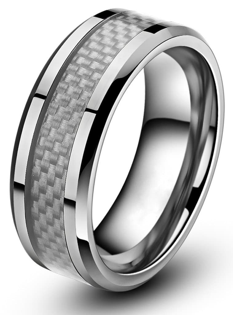 8mm Carbon Fiber Inlay Men's Cobalt Free Tungsten Comfort-fit Wedding Band Ring Size 6 to 15