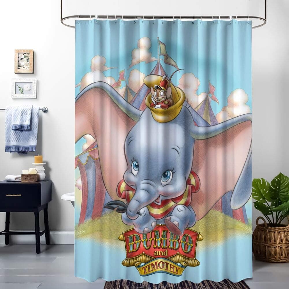 DISNEY COLLECTION Shower Curtain Dumbo and Timothy Bathroom Shower Curtains with Hooks 72 Inch72 Inch