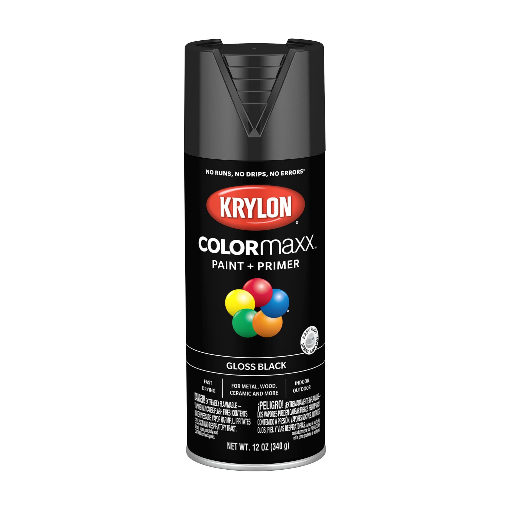 K05505007 COLORmaxx Spray Paint and Primer for Indoor/Outdoor Use, Gloss Black 12 Ounce (Pack of 1)