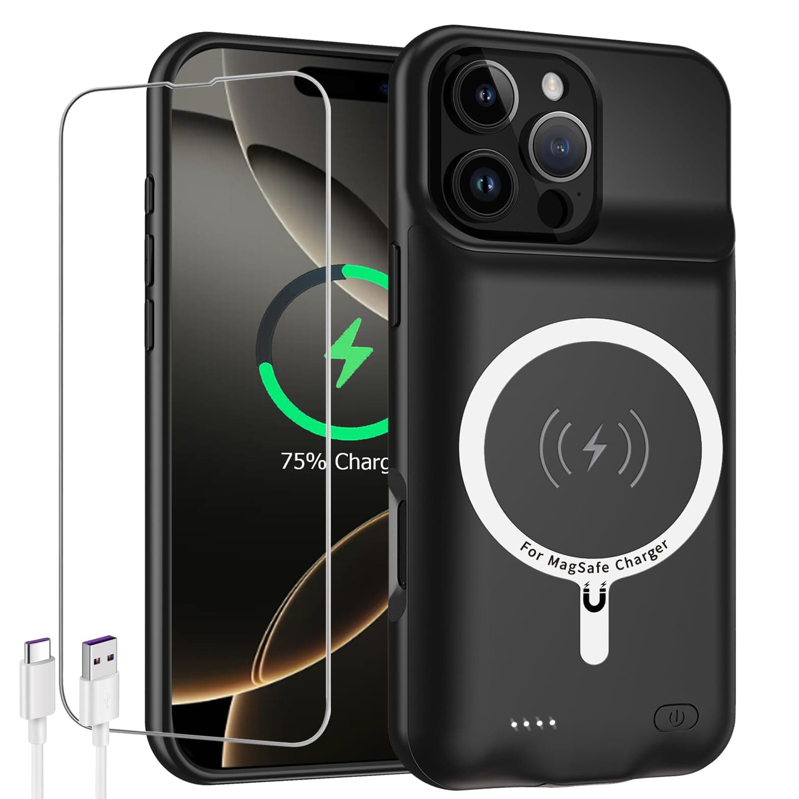 Battery Case for iPhone 16 Pro,2024Upgraded 10000mAh High Capacity Rechargeable Portable Extended Charger Case Wireless Charging Compatible with iPhone 16 Pro (6.3 inch) Charging Case &Carplay (Black)