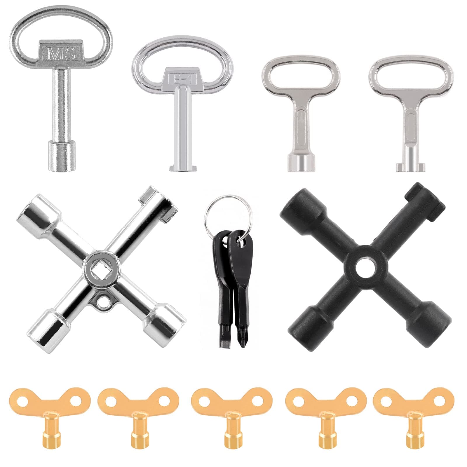 Tanstic 13Pcs Multi-functional Utility Key Kit Includes 4 Ways Utility Key Spanner Key Square opening keys Water Tap Faucet Keys for Radiators Gas Electric Meter Boxes Faucet and Lock
