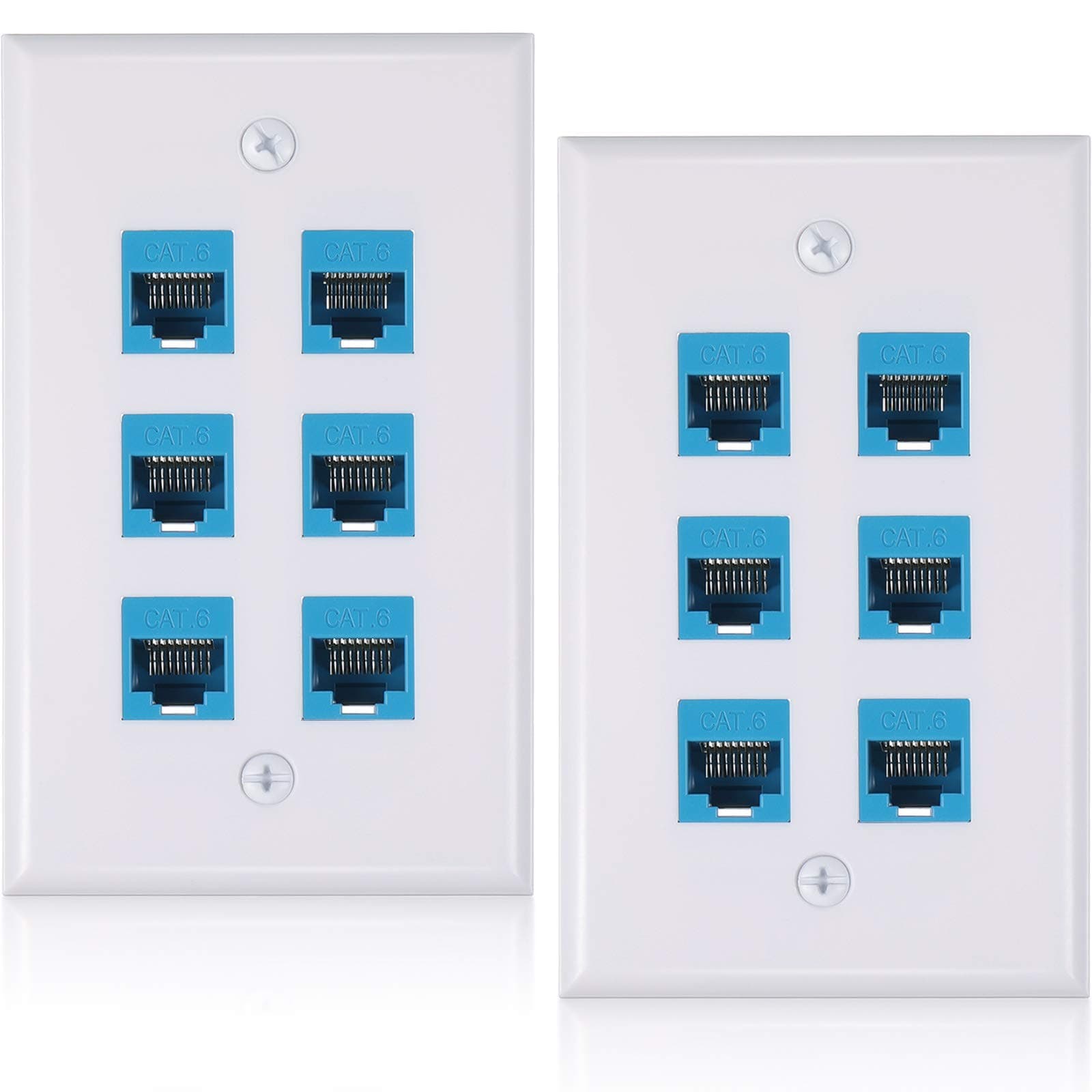 Weewooday 2 Pcs RJ45 Wall Plate 6 Port Ethernet Wall Plate Cover Cat6 Female to Female Jack Inline Coupler Ethernet Cable Faceplates for Cat5 Cat5e Cat6