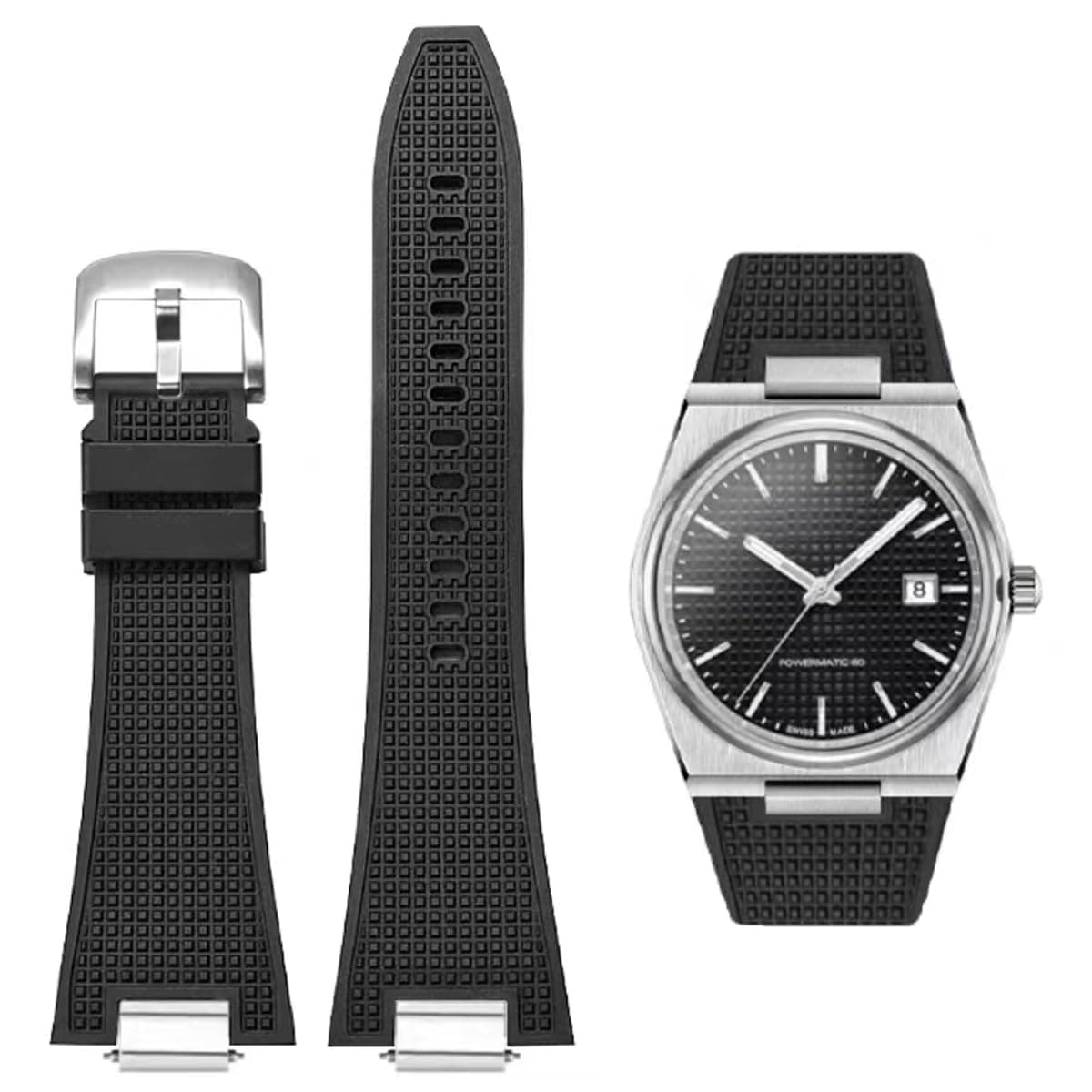 Watch Bands Bracelet for Tissot PRX Watch Series, Soft Rubber Strap for Tissot PRX Powermatic 80mm Quick Release with Metal Adapter Men's Tissot PRX Series Watches T137.407/410