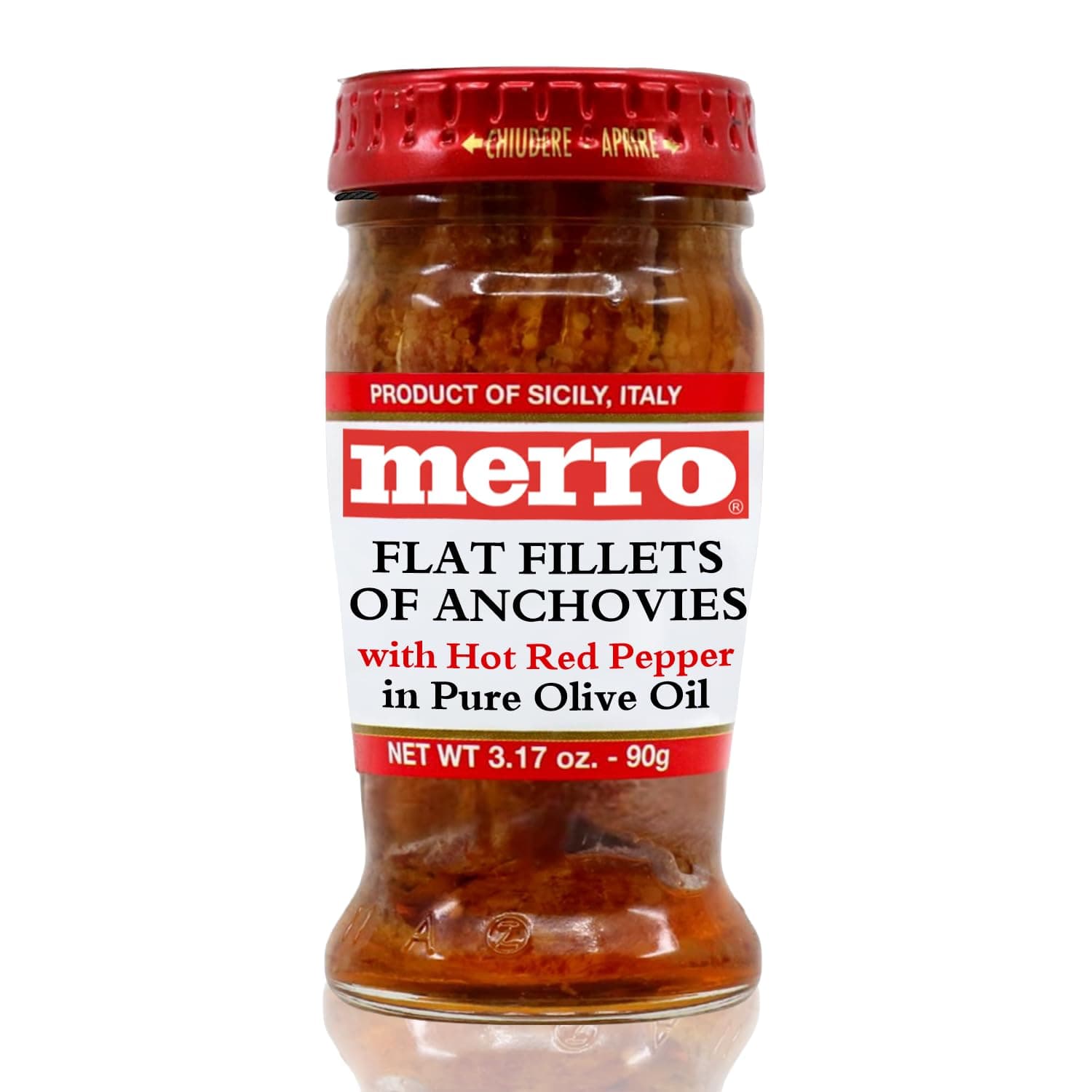 Merro Hot Anchovy Fillets in Olive Oil 3.1 oz – Imported Italian Anchovies with Hot Pepper, Bold Spicy Umami for Pasta, Pizza, Tapenade, Bagna Cauda & Gourmet Recipes