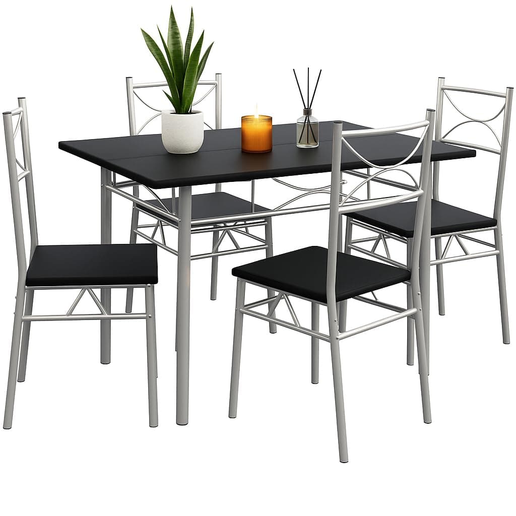 CASARIA® 5 Piece Dining Table and Chairs Set 4 | Dining Table & Dining Chairs Set of 4 | Home and Kitchen | Modern Table and Chairs | Dining Chairs Dining Table Dining Kitchen Set | Black & Silver