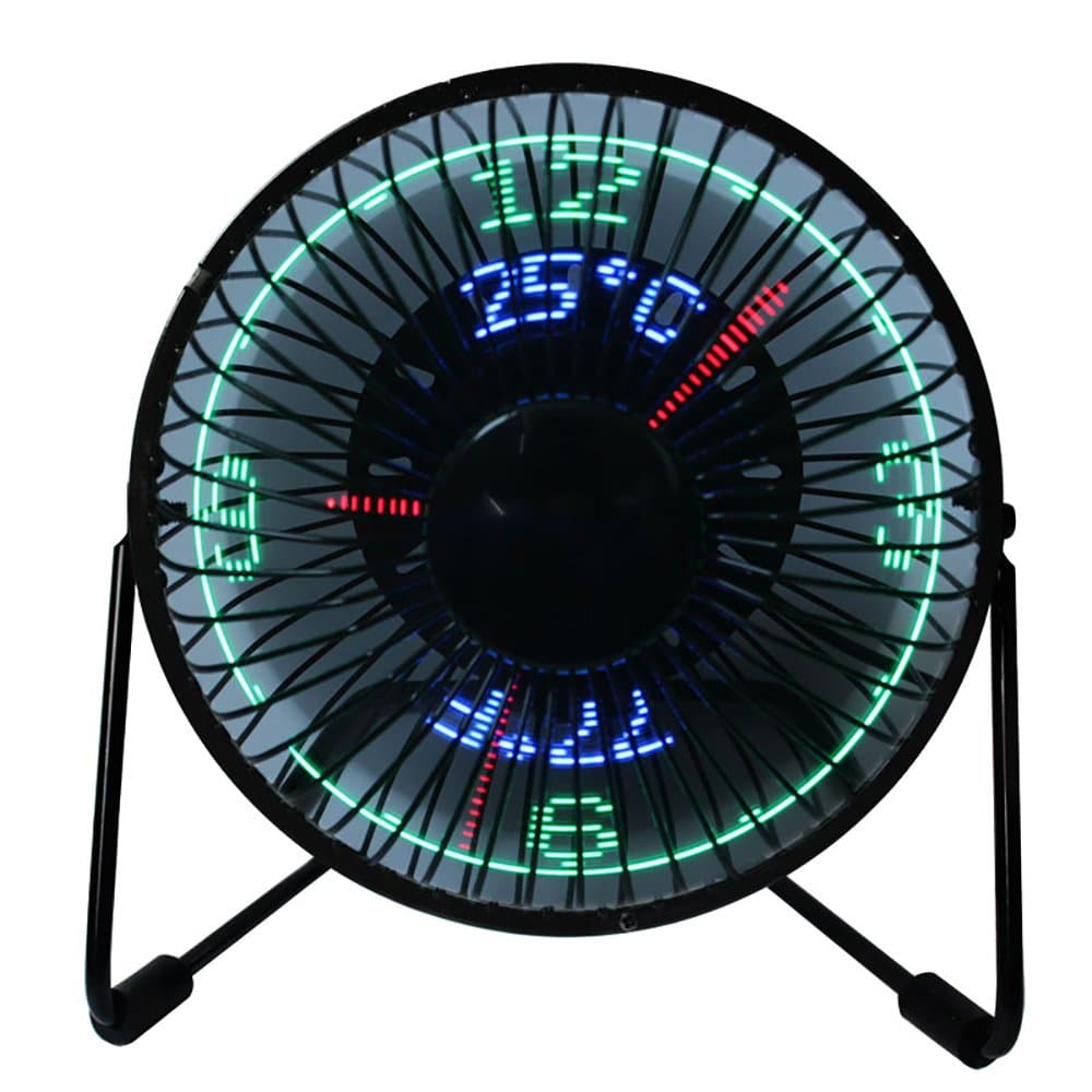 USB LED Fan, 6" Portable Fan 360° Rotation with Clock and Temperature Display, Metal Design, Black