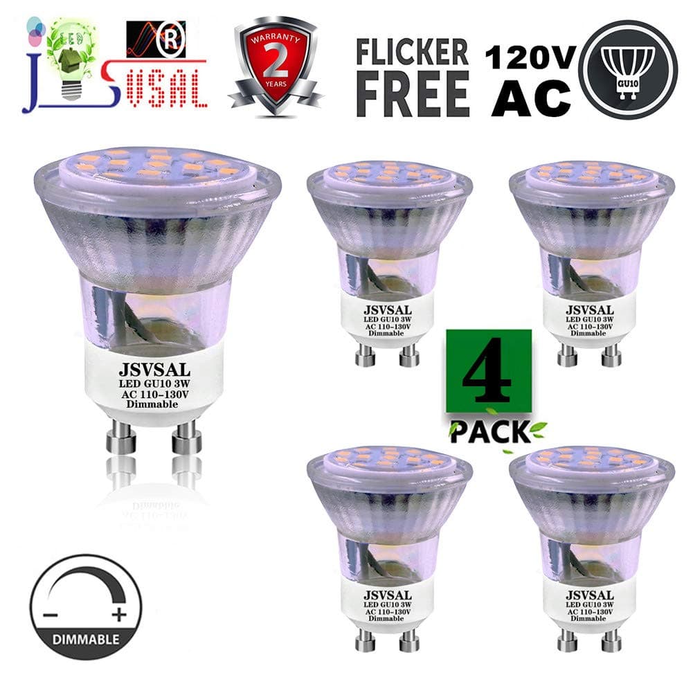 (4-Pack Dimmable MR11 GU10 LED Light Bulbs, 3W GU10 Base LED Spotlight, 30-35W Halogen Bulbs Equivalent, AC120 Volt,Natural White-4000K