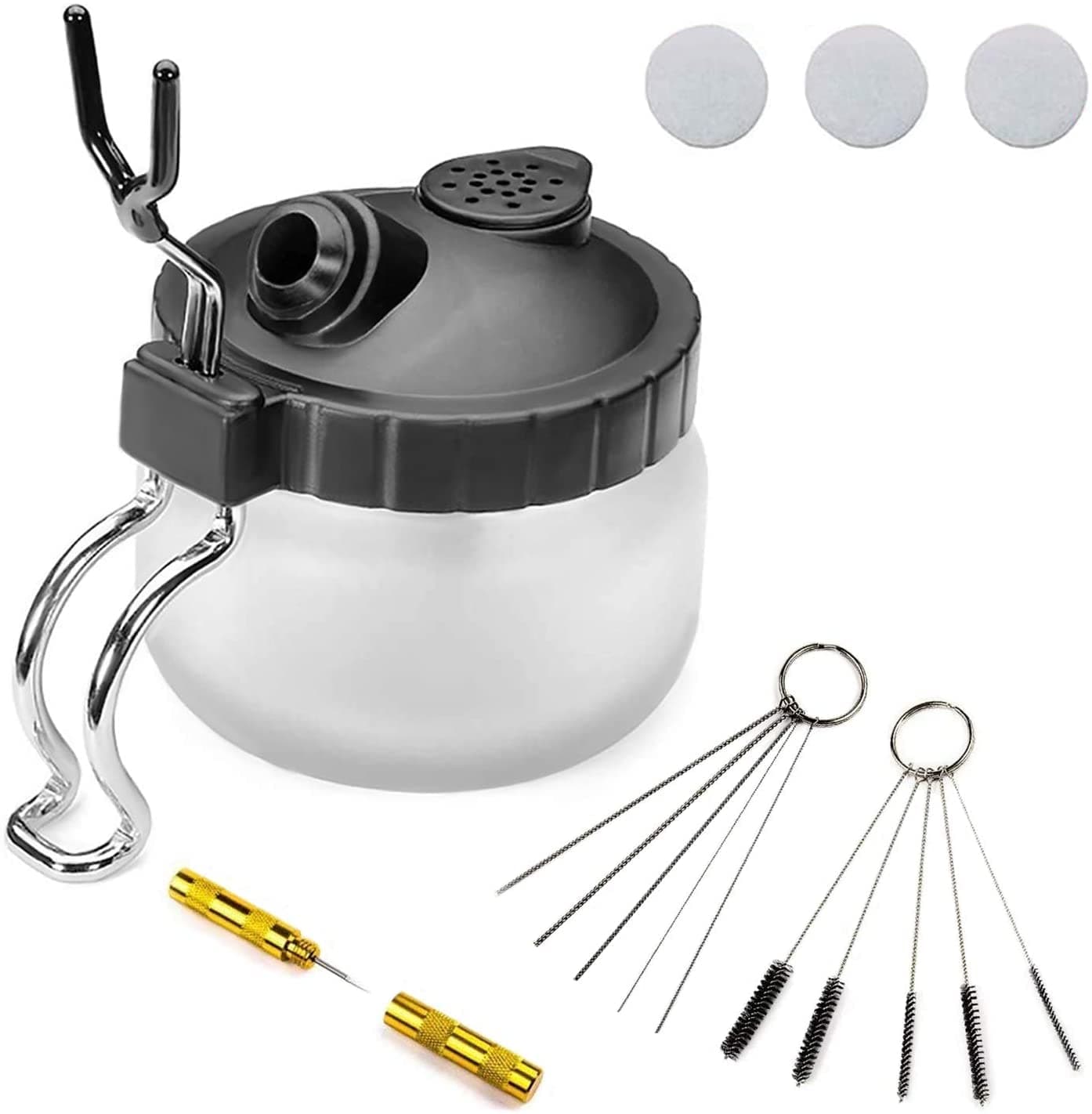 Airbrush Cleaning Kit AILHOMEWELL Airbrush Clean Pot Glass Cleaning Jar with Holder 5pc Cleaning Needles/5pc Cleaning Brushes/1 Wash Needle/3 Extra Filters Airbrush Cleaner kit Airbrush Gun Wash