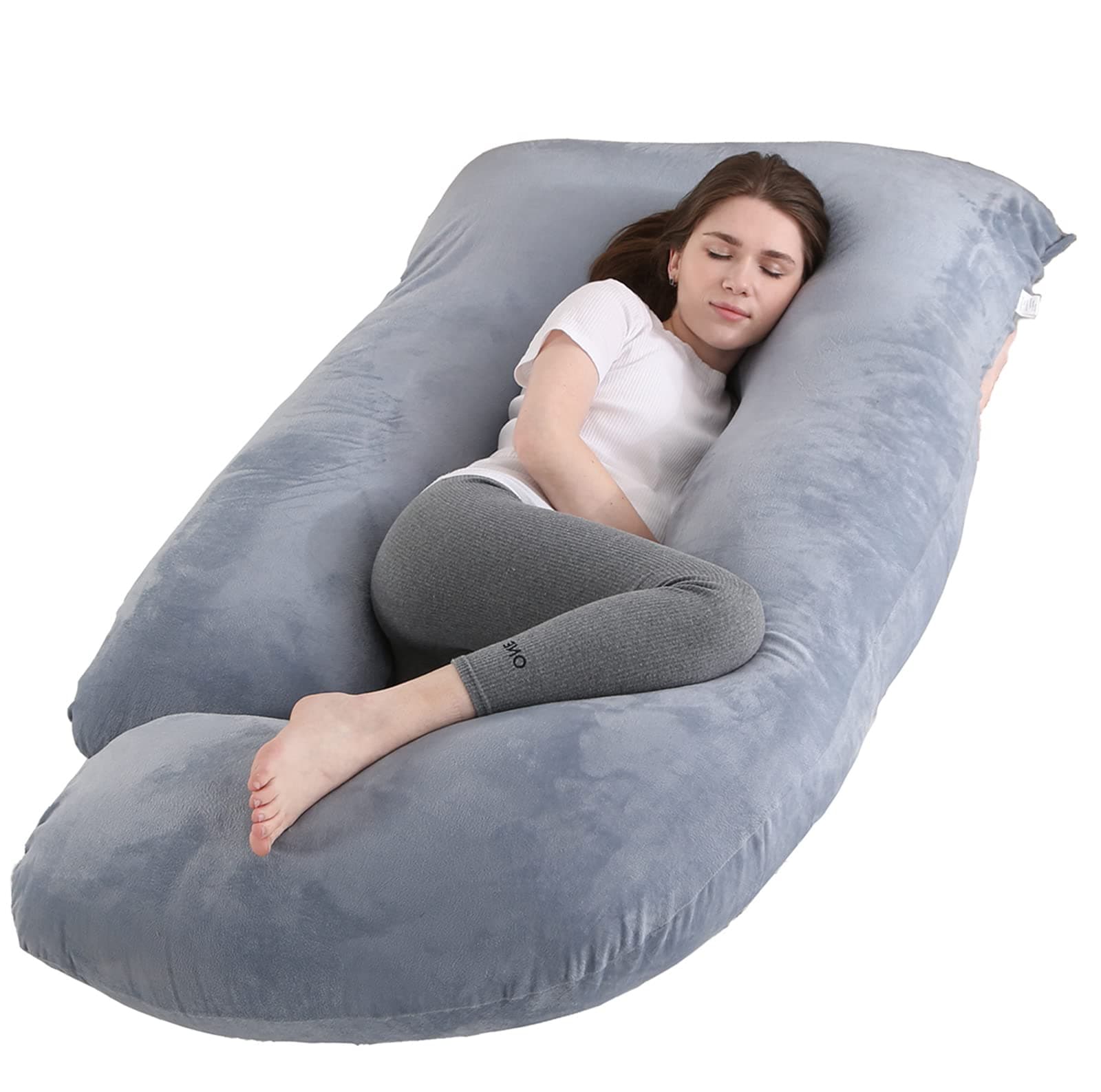 MUMO Pregnancy Pillow J Shaped Full Body Pillow with Velvet Cover Maternity Pillow for Pregnant Women