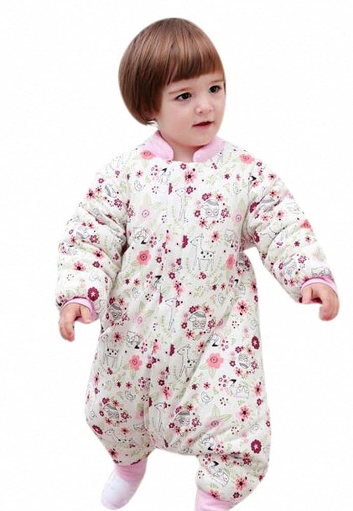 baby winter Sleeping bag Long sleeves child with feet boy and girl pajamas. Cotton Jumpsuit baby Jumpsuit / Overalls.owl zoo pink（L:85-95cm 2-4years）.