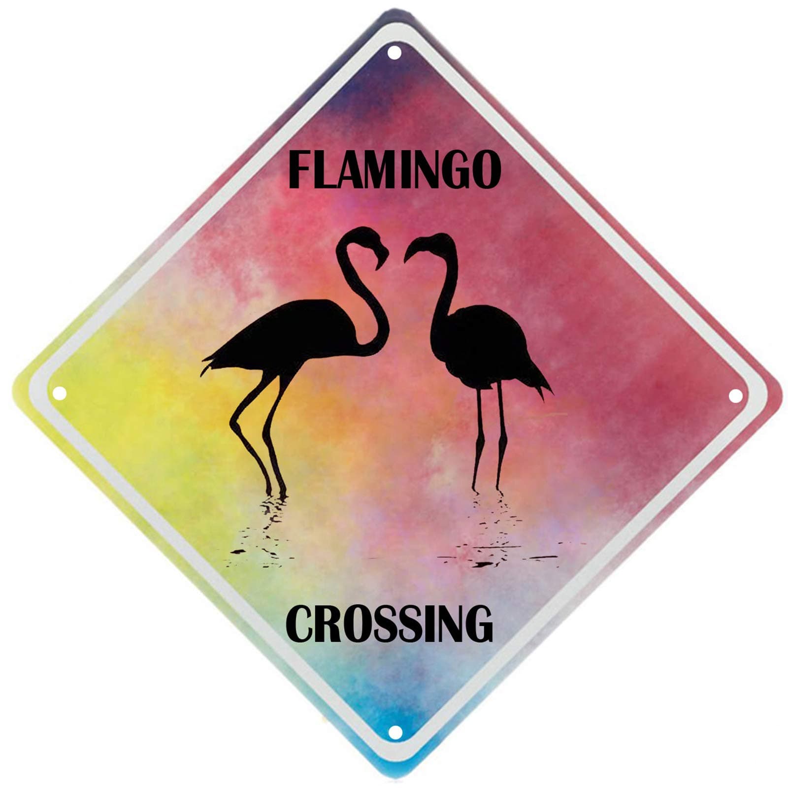 TISOSO Tin Signs Funny Flamingo Crossing Wall Decor Yard Sign & Outdoor Lawn Tropical Christmas Novelty Metal Home Office Girl's Bedroom Fun Kitchen Parking 12X12Inch