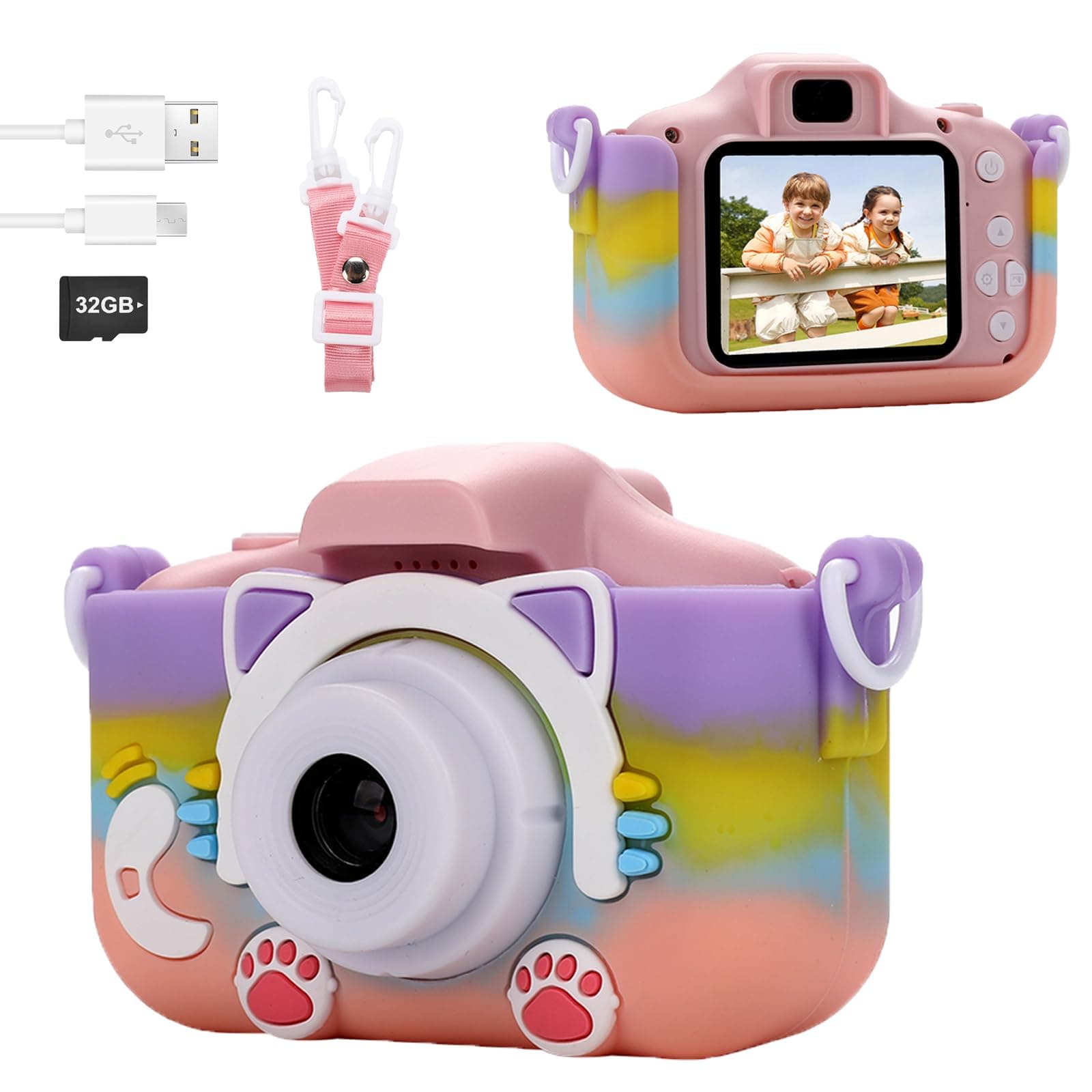 Kids Digital Camera for Girls Boys Age 3-8, 1080P Toddler Video Camera for Kids with Cartoon Soft Silicone Case, Toddler Girls Toys Age 6-12, Christmas Birthday Gift for Kid