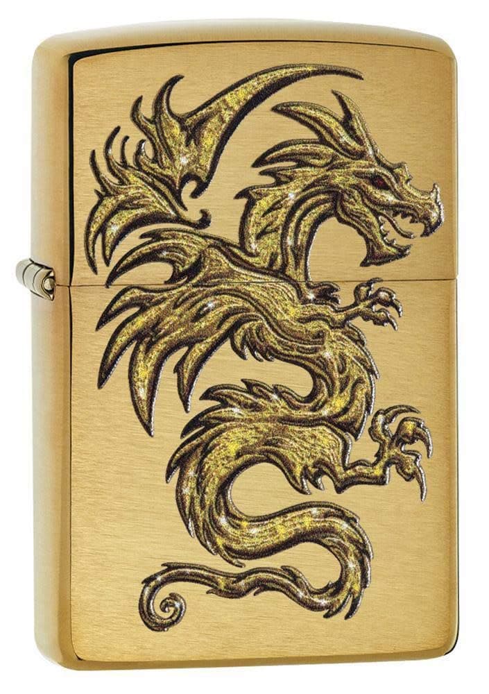 Zippo Dragon Design Brushed Brass Pocket Lighter