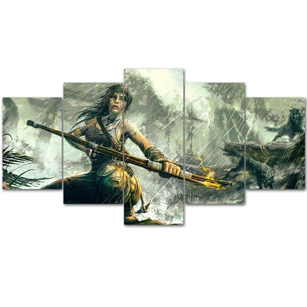 MingTing - 5 Panel Canvas Wall Art Lara Croft Tomb Raider Gaming Painting Home Decor Picture for Living Room