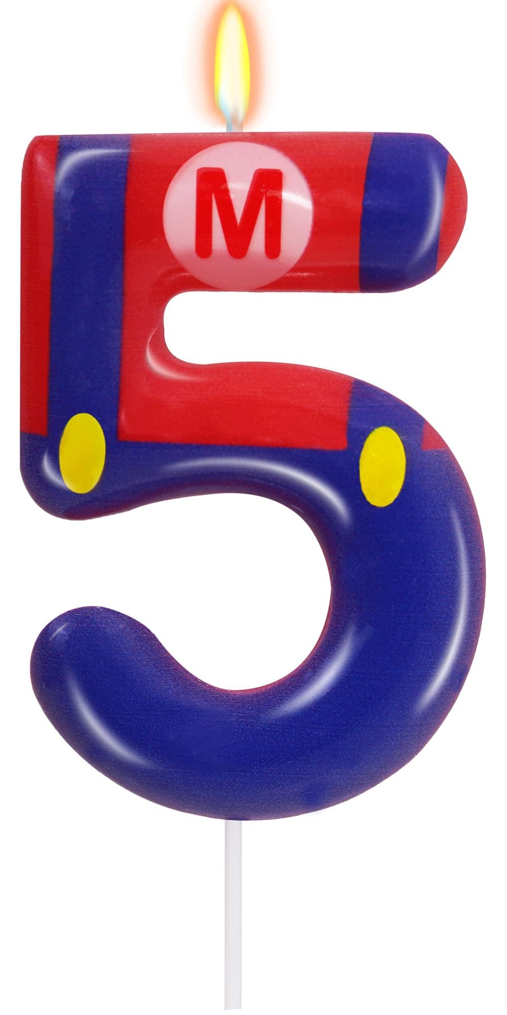 Blue Red Birthday Candle for Boys Girls - Birthday Party Cake Decorations, Number 5 Cake Topper, Game Cartoon Themed Party Supplies - Number 5