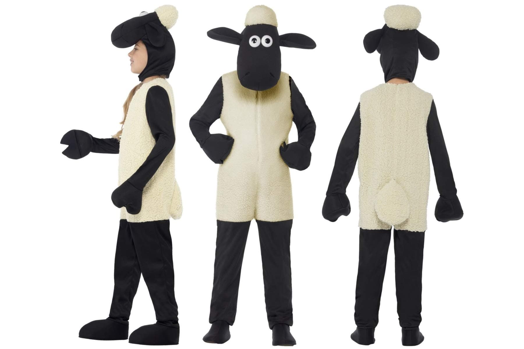 Kids Girls Boys Deluxe Shaun The Sheep Fancy Dress Costume - White, with Jumpsuit & Headpiece World Book Day Fancy Dress Party Fun - (Kids UK Small 4-6 Years)