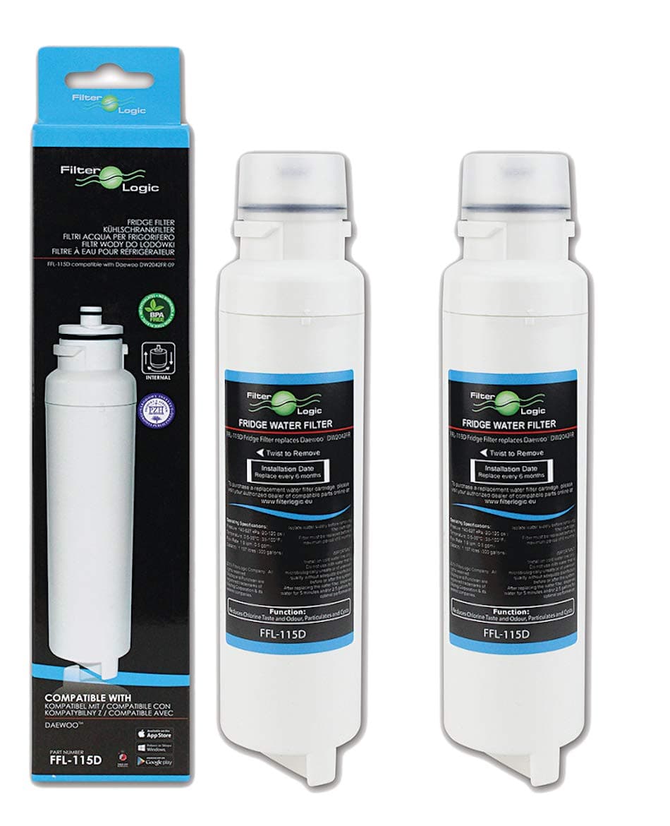 FilterLogicFFL-115D Fridge Water Filter Compatible with Daewoo DW2042FR-09, Aqua Crystal DW2042FR-09, John Lewis JLAFFS2011, Smeg DW2042FR, Baumatic Titan 4, 3019986700, FRNY22D2V, FRNY22D2V (2 Pack)
