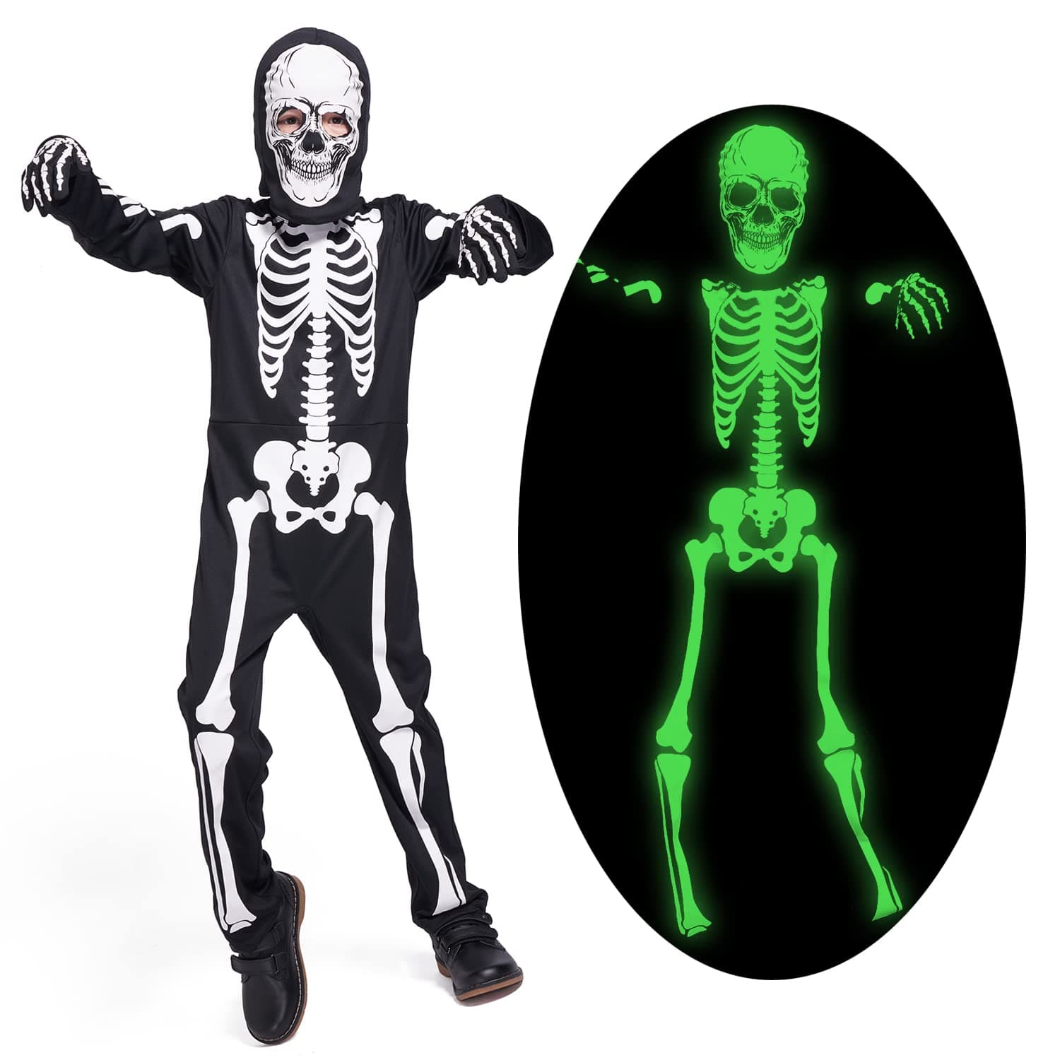 Sincere Party Kids Skeleton Costume Glow in The Dark Skeletons Halloween Skel...