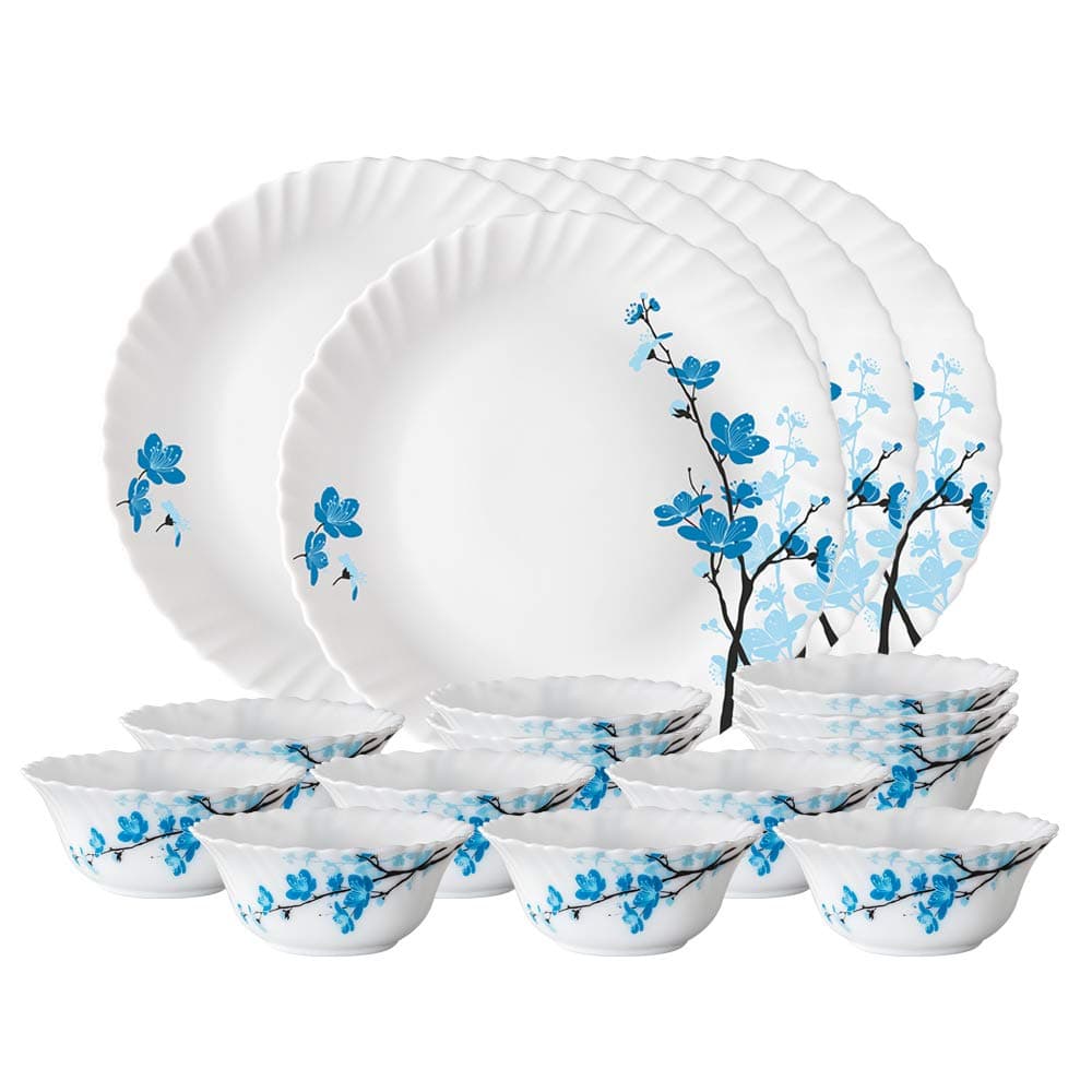 Glass Mimosa Thali Set (White) - 18 Pieces