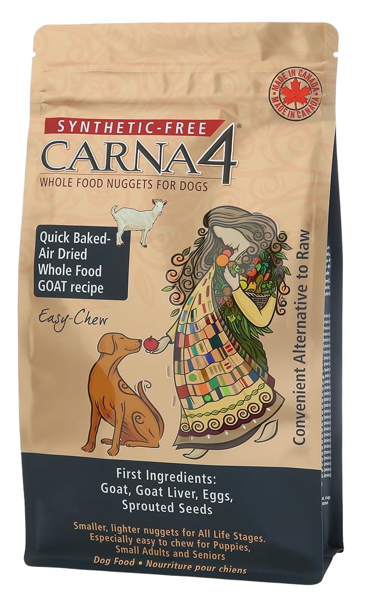 CARNA4 Air Dried Dog Food, Goat Recipe, Quick Baked Whole Food Nutrition with Sprouted Seeds, Natural Probiotics & Enzymes, No Synthetics, Grain-Free, Easy-Chew - 2.2lbs
