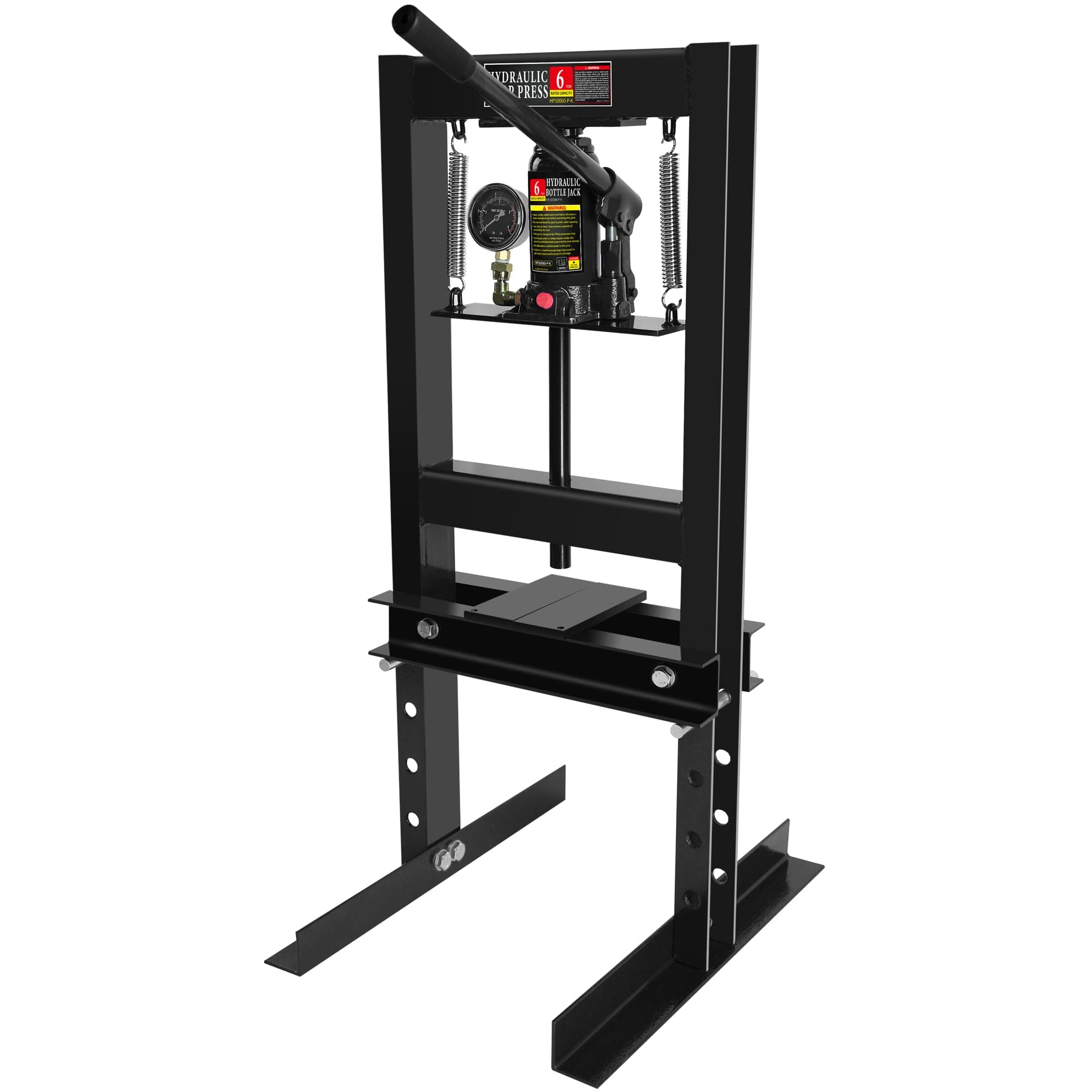 GarveeTech 6 Ton Shop Press, H-Frame Garage Floor Adjustable Hydraulic Shop Press with Stamping Plates & Pressure Gauge to Bend, Straighten, Or Press Parts, Install Bearings & U-Joints