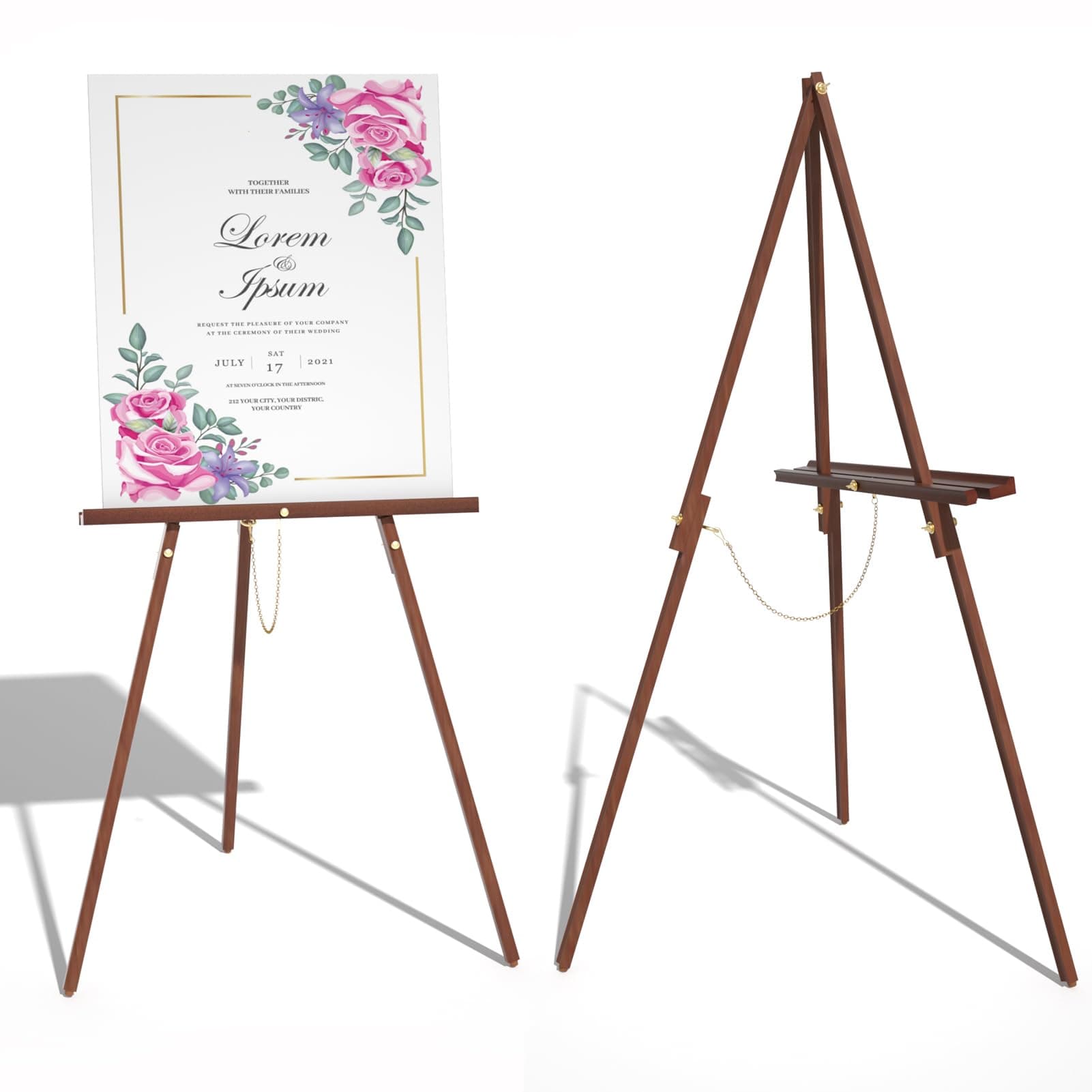 Wooden Art Easel Stand - 63" Portable Tripod Wood Artist Easel - Adjustable Floor Poster Stand for Painting, Display Show, Wedding - Brown