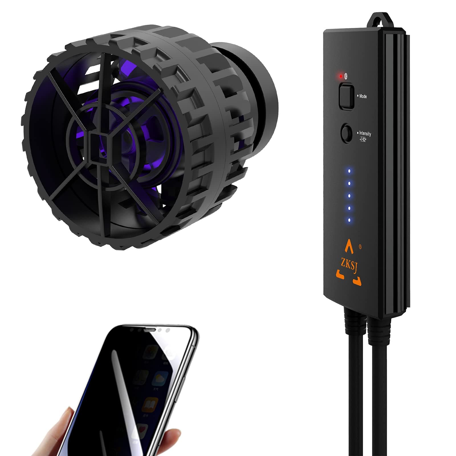 MagTool ZKSJ Slim Pro Aquarium Wave Pump, App Programmed DC Wave Maker with 10-Lev Speed and 3 Wave Patterns and 6 Wave Modes