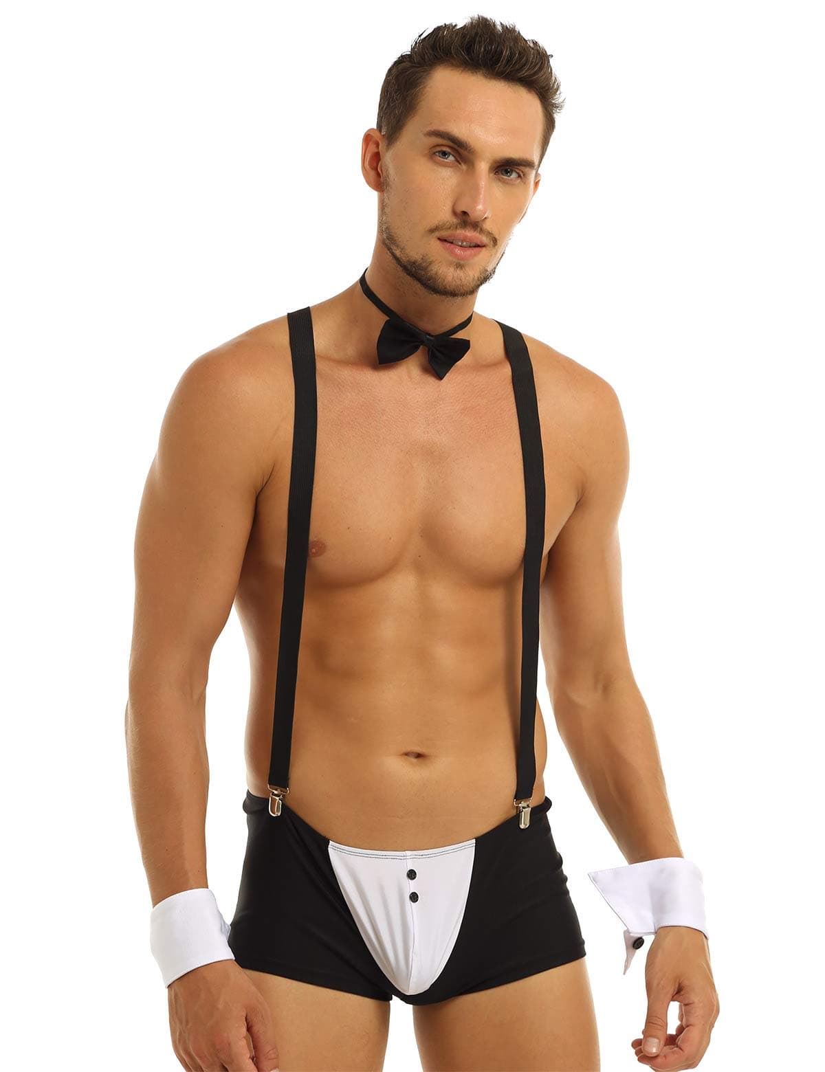 YOOJIA Men's Tuxedo Bow Tie Boxer Cuff with Y Back Shoulder Straps Suit Cosplay Set Gentleman Costume Outfits