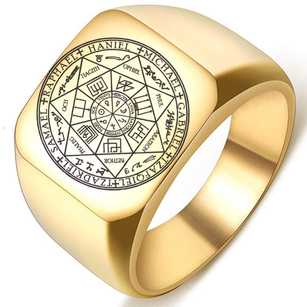 The Seals of The Seven Archangels Protection Amulet Seal Solomon Kabbalah Mens Womens Stainless Steel Polished Ring