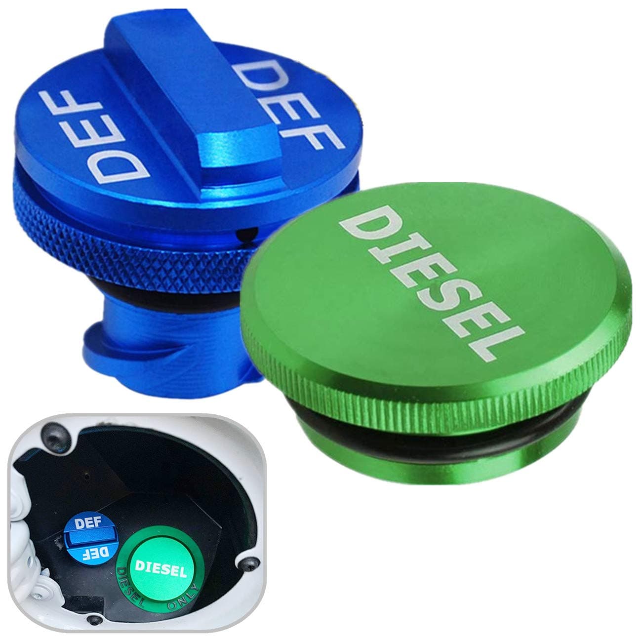 Diesel Fuel Cap for Dodge Ram, Aluminum Factory Combo Pack - Magnetic Diesel Fuel Cap & DEF Cap for RAM 1500 2500 3500 Trucks (2013-2019)