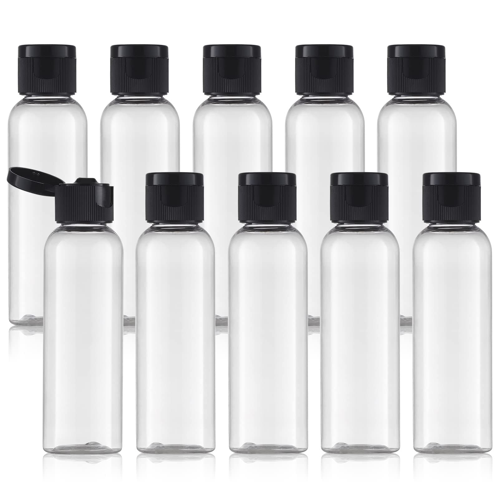 Tekson Travel Bottles Empty 2oz (10 PCS), Plastic Travel Size Cosmetic Container, TSA Clear Squeeze Bottle for Shampoo, Conditioner (Flip Cap)