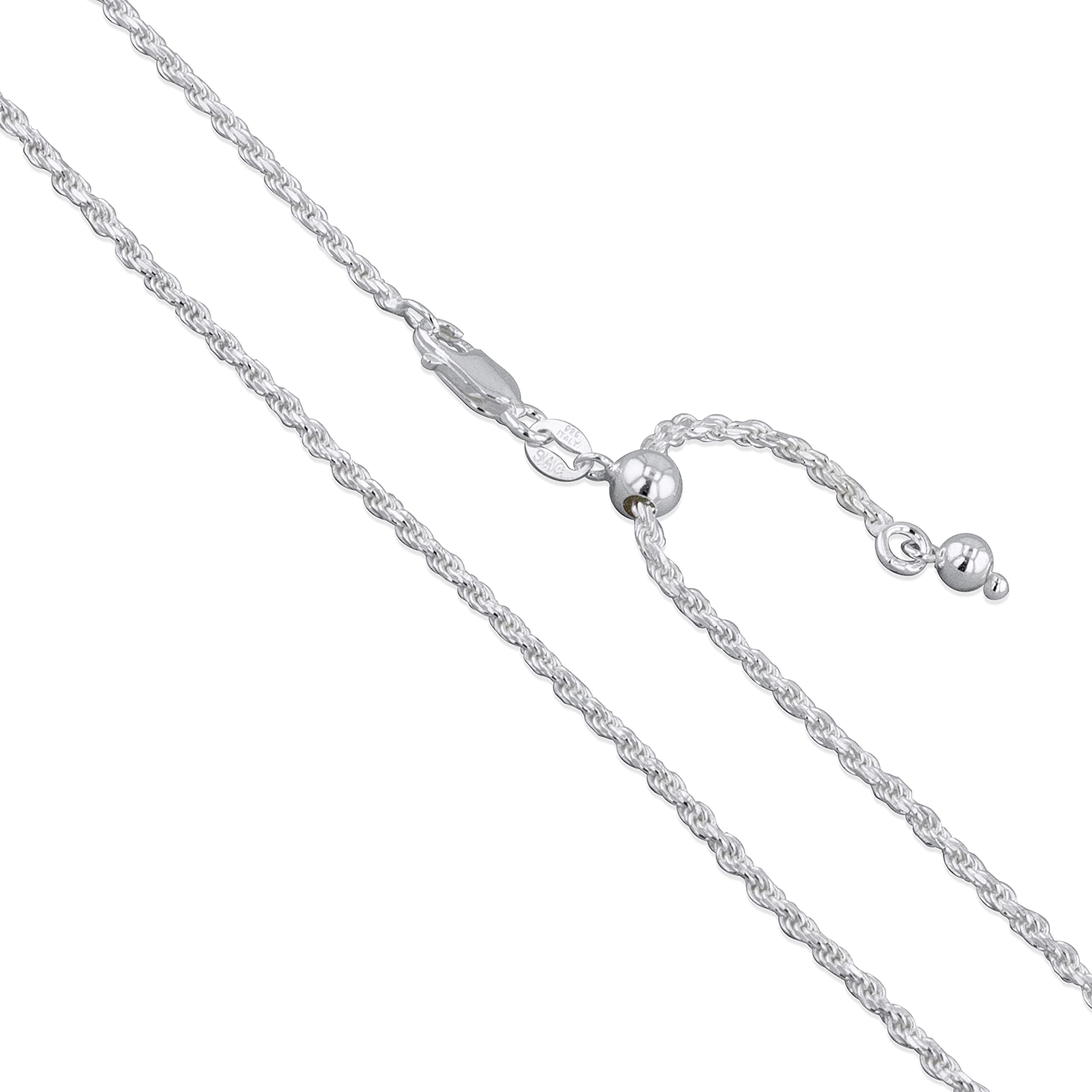 Sterling Silver Diamond-Cut Rope Chain 1.1mm 1.5mm 1.7mm 2mm 2.5mm Solid 925 Italy New Necklace