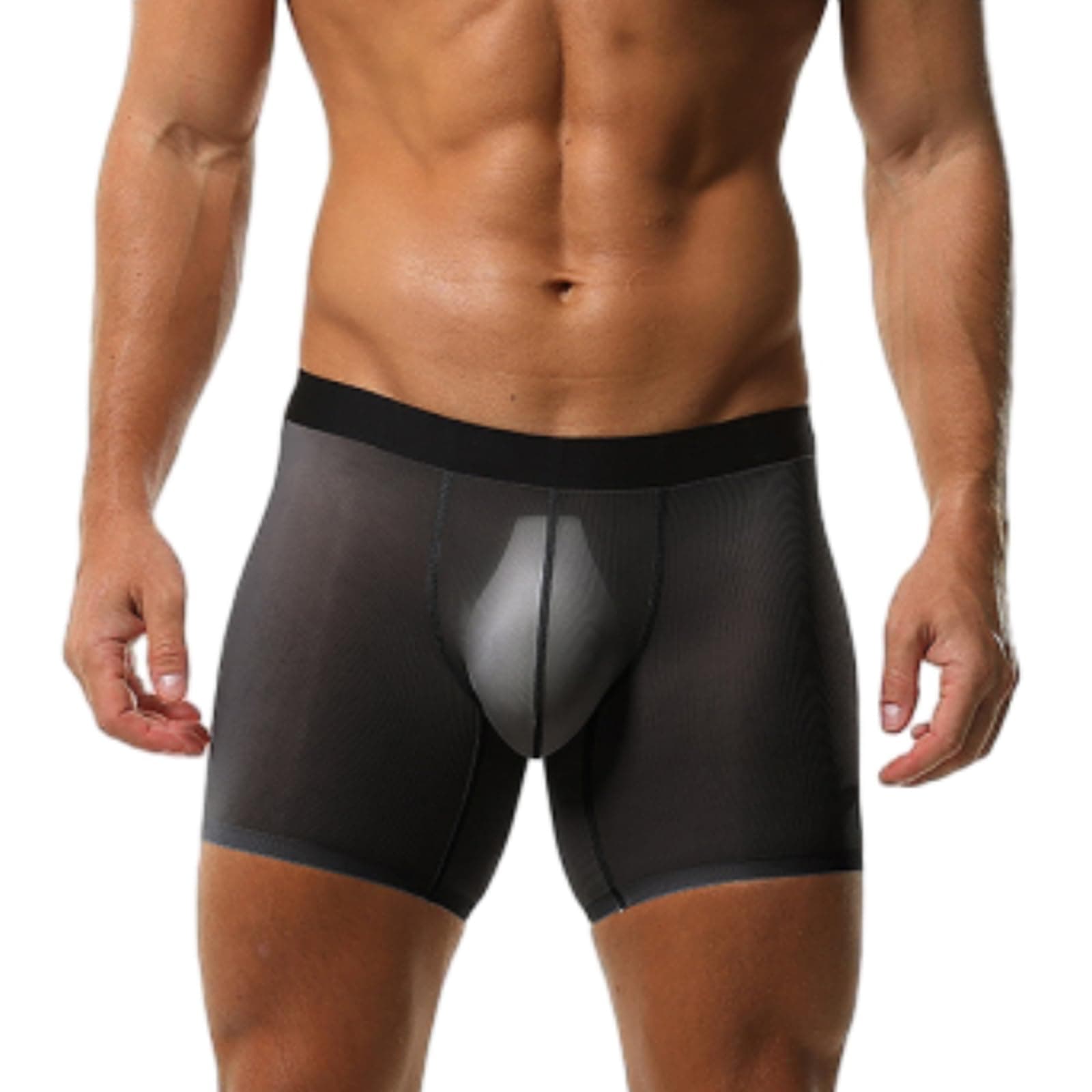 Evankin Men's Boxer Brief Underwear Ice Silk Mesh See Through Underpants Sports Extended Anti Crotch Shorts Running