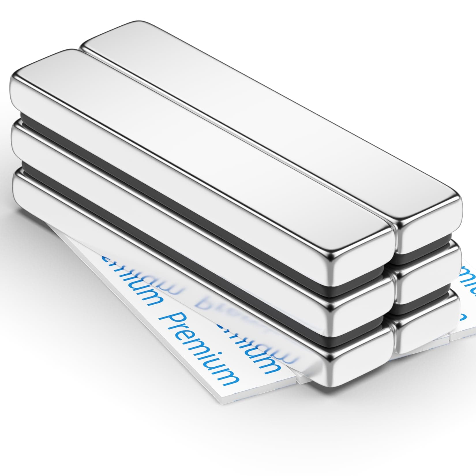 FINDMAG Super Strong Neodymium Magnets, 6 Pack 60 x 10 x 5 mm Bar Magnets, Strong Fridge Magnet, Rare Earth Magnet with Double-Sided Adhesive, Extremely Powerful Whiteboard Magnetic Bar for Multi-Use