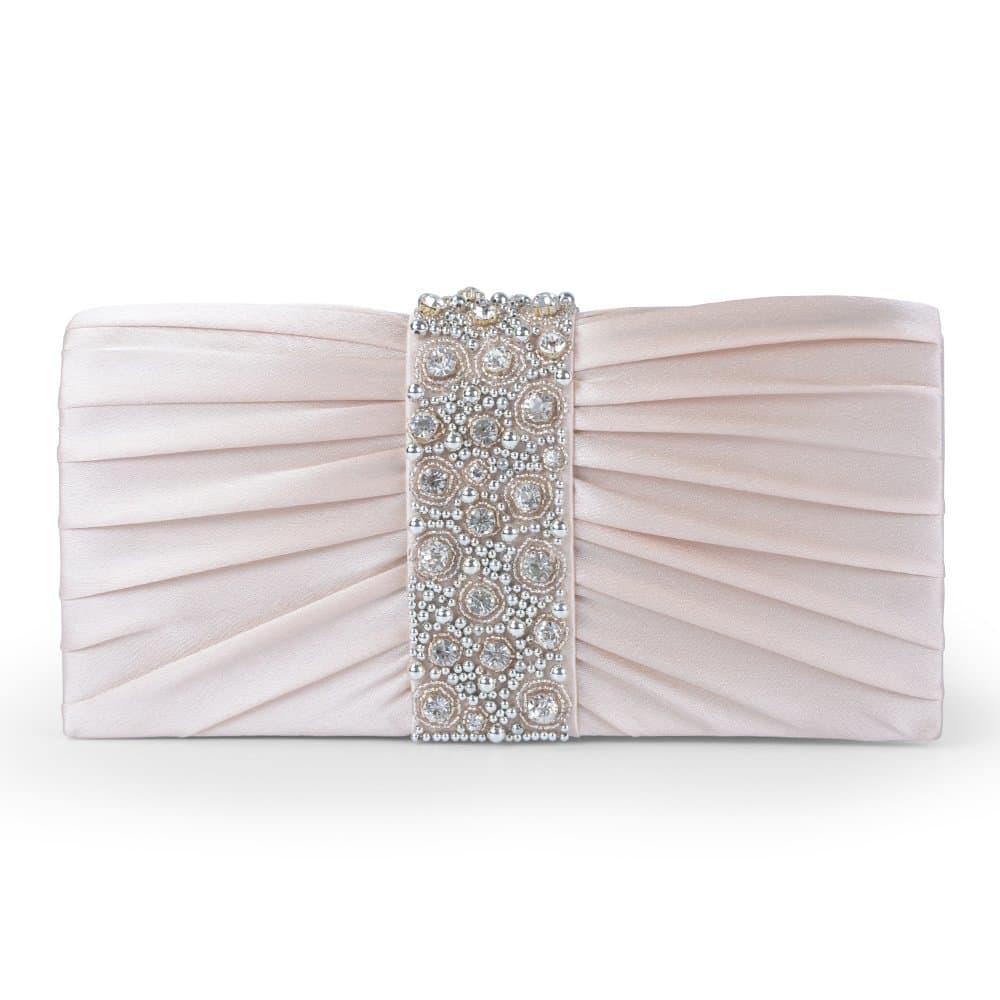 Emour Women’s Evening Clutch Bag Stain Beaded Large Wedding Purse Bridal Prom handbag (Champagne)