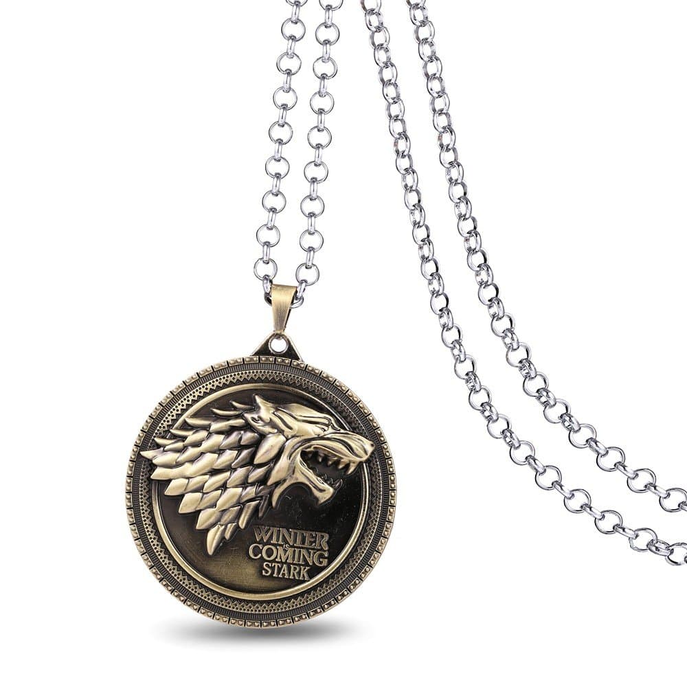 Game Of Thrones House Of Stark Sigil Direwolf WINTER IS COMING Necklace. Bronze