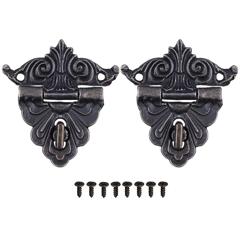 GTHER2 Set 45x43mm Antique Vintage Latch Hasp, Vintage Buckle Latch Decorative Hasp Latch Hardware Bronze with Screws for Wooden Box Case Drawer Cabinet