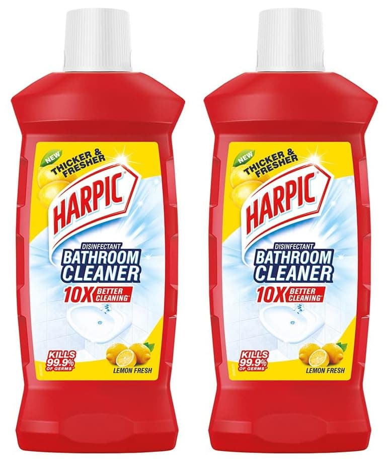 1 Litre - Lemon, Bathroom Cleaner Liquid | New Thicker Bathroom Floor Cleaner | Red Harpic Bottle (Pack of 2)