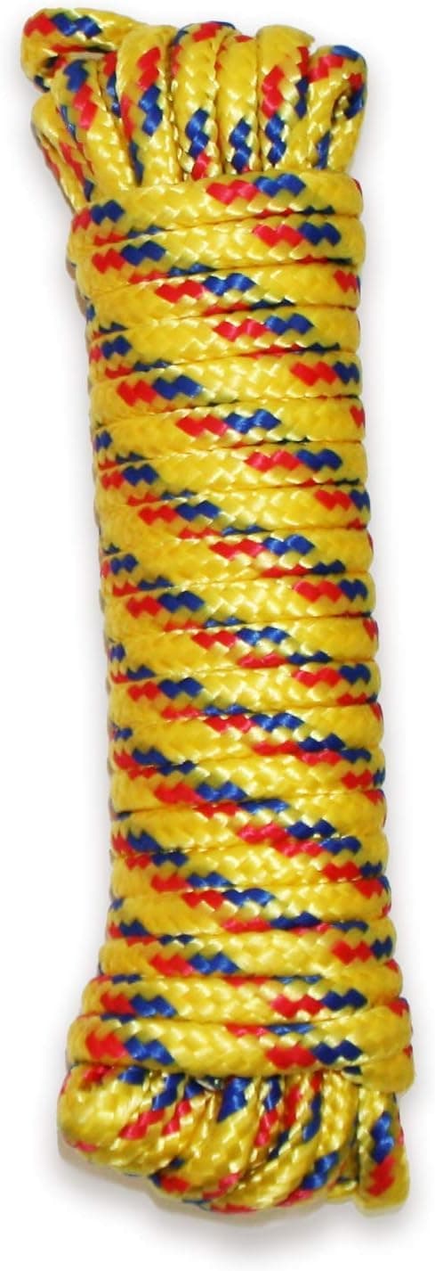 SELECTOHIWARE 100 Feet Diamond Braided Polypropylene Rope 1/4 Inch All Purpose Rope for Flagpole, Tie Pull, Knot Camping, Indoor and Outdoor, Yellow