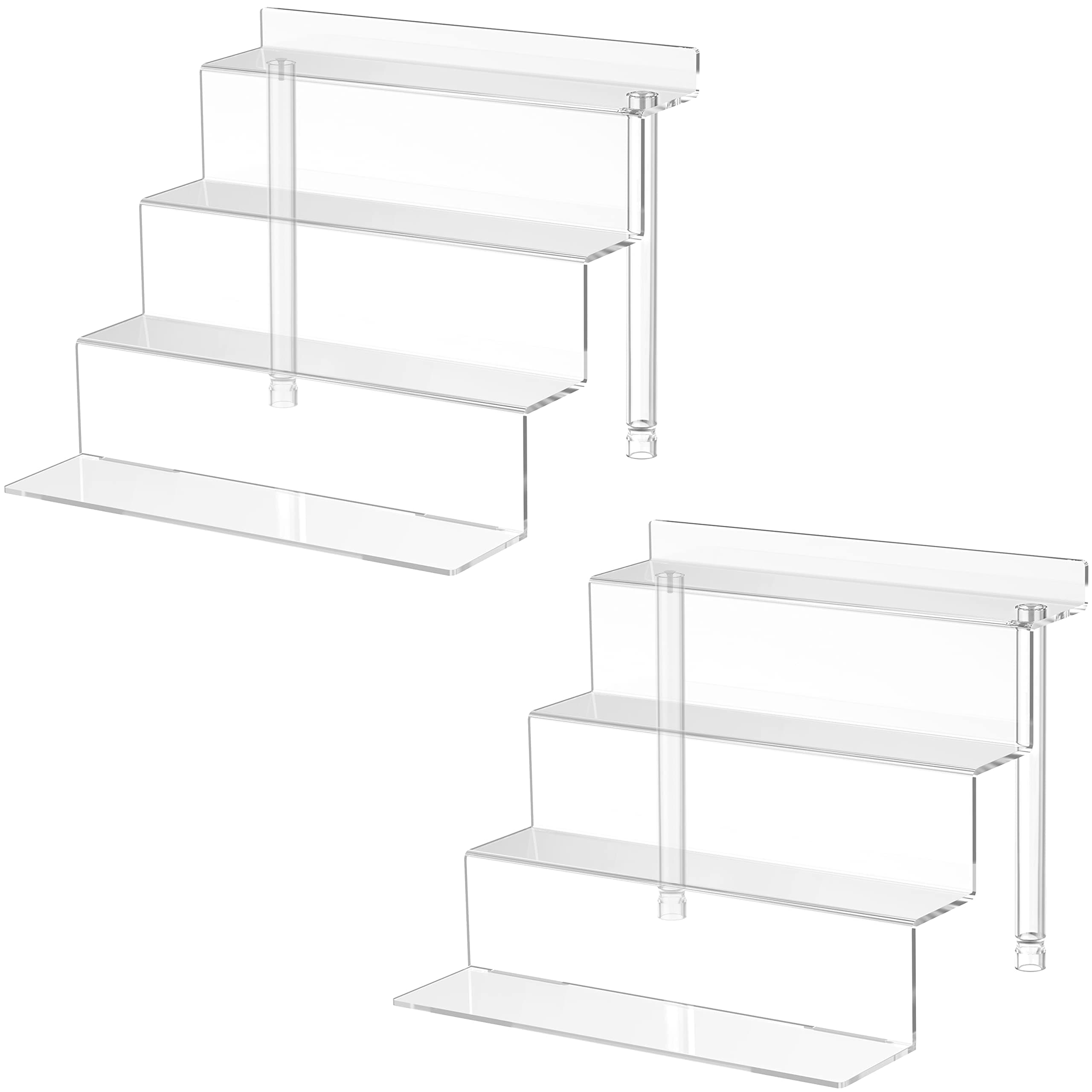 WINKINE Acrylic Display Shelves, Perfume Stand, Makeup Display Stands, 4 Tier Figurine Acrylic Riser Displays, Cupcake Stand Clear Cologne Organizer for Bedroom, Cabinet, Countertop, Desktop, 2 Pack