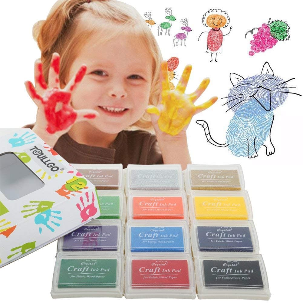 Ink Pad Fingerprint Inkpad Set 12 Colors Rubbers Stamps Non-Toxic Washable Stamp Pads for Kids Card Making Paper Wood Fabric Partner Card Making and Kids DIY Scrapbooking