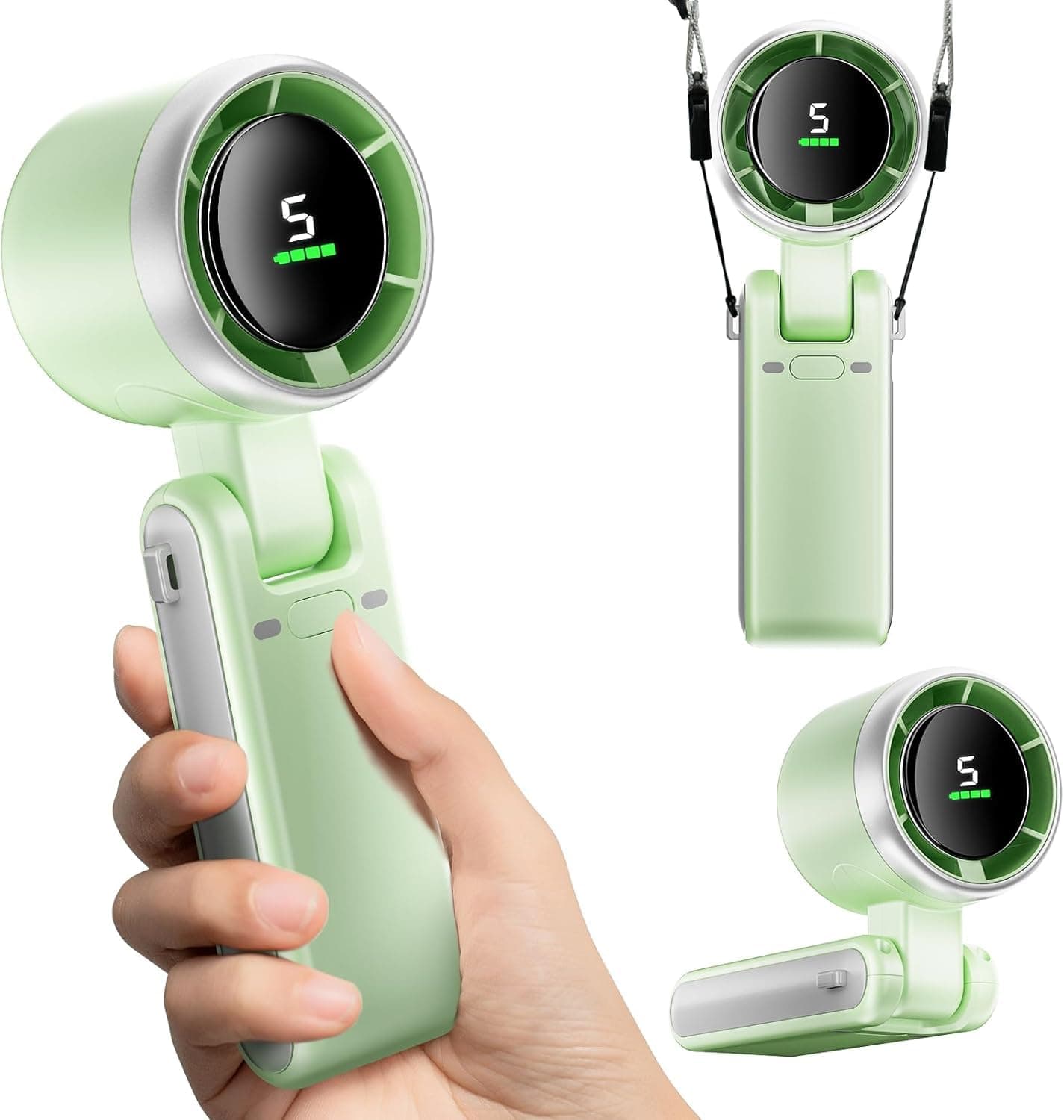 Portable Handheld Mini Fan, Foldable Powerful Winds Turbo Fan, 10000mAh Battery & 50000RPM Speed, USB Rechargeable Personal Fans with 5 Speed, Digital Display For Women Men Travel Camping Outdoor