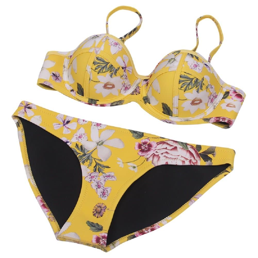CINDYSMILE Women's Neoprene Bikini Set Padded Bathing Swimsuit (Yellow, M)