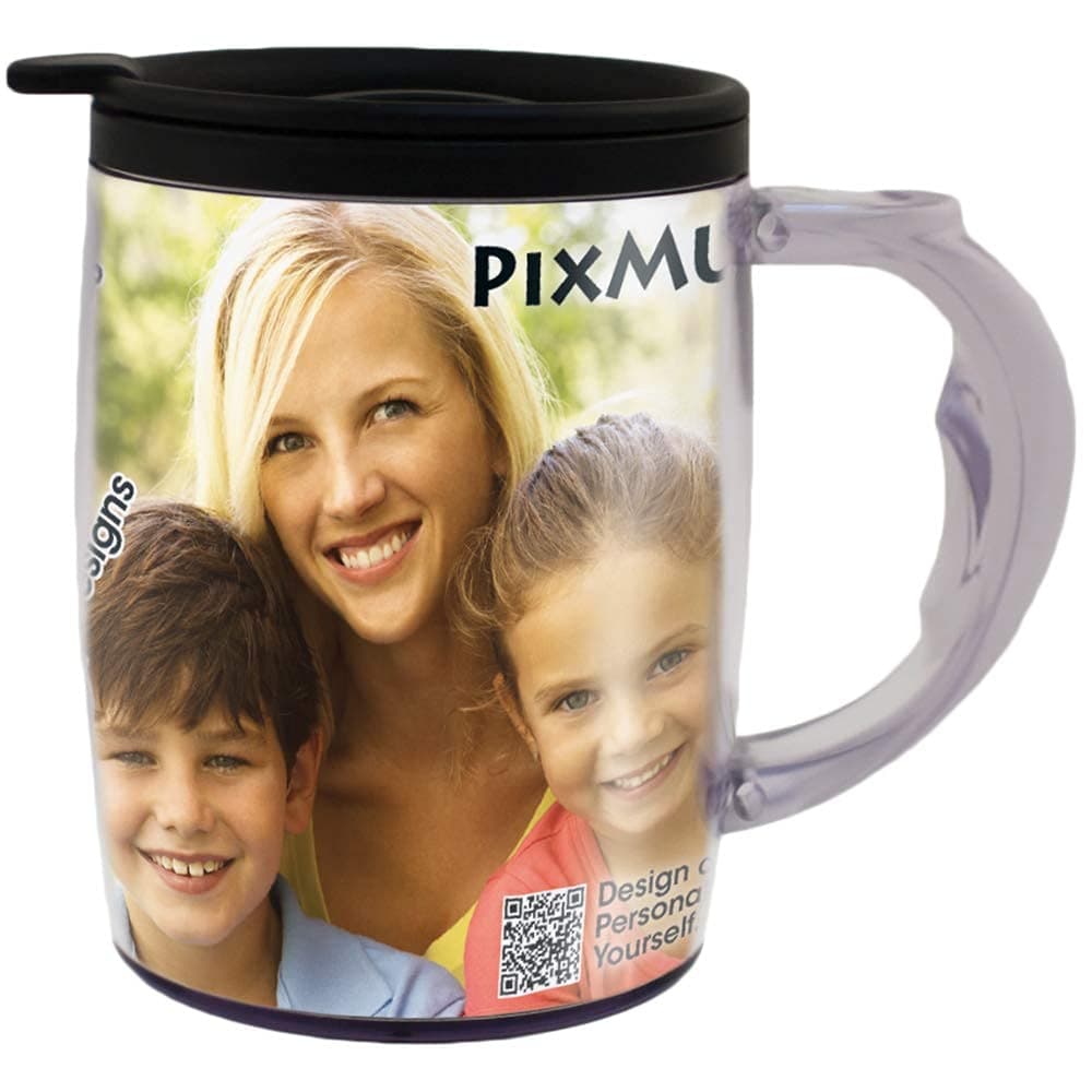 PixMug 15 oz Photo Mug with Spill Proof Top DIY Insert Your Own Photos or Create and Print Inserts Online 1 Pack
